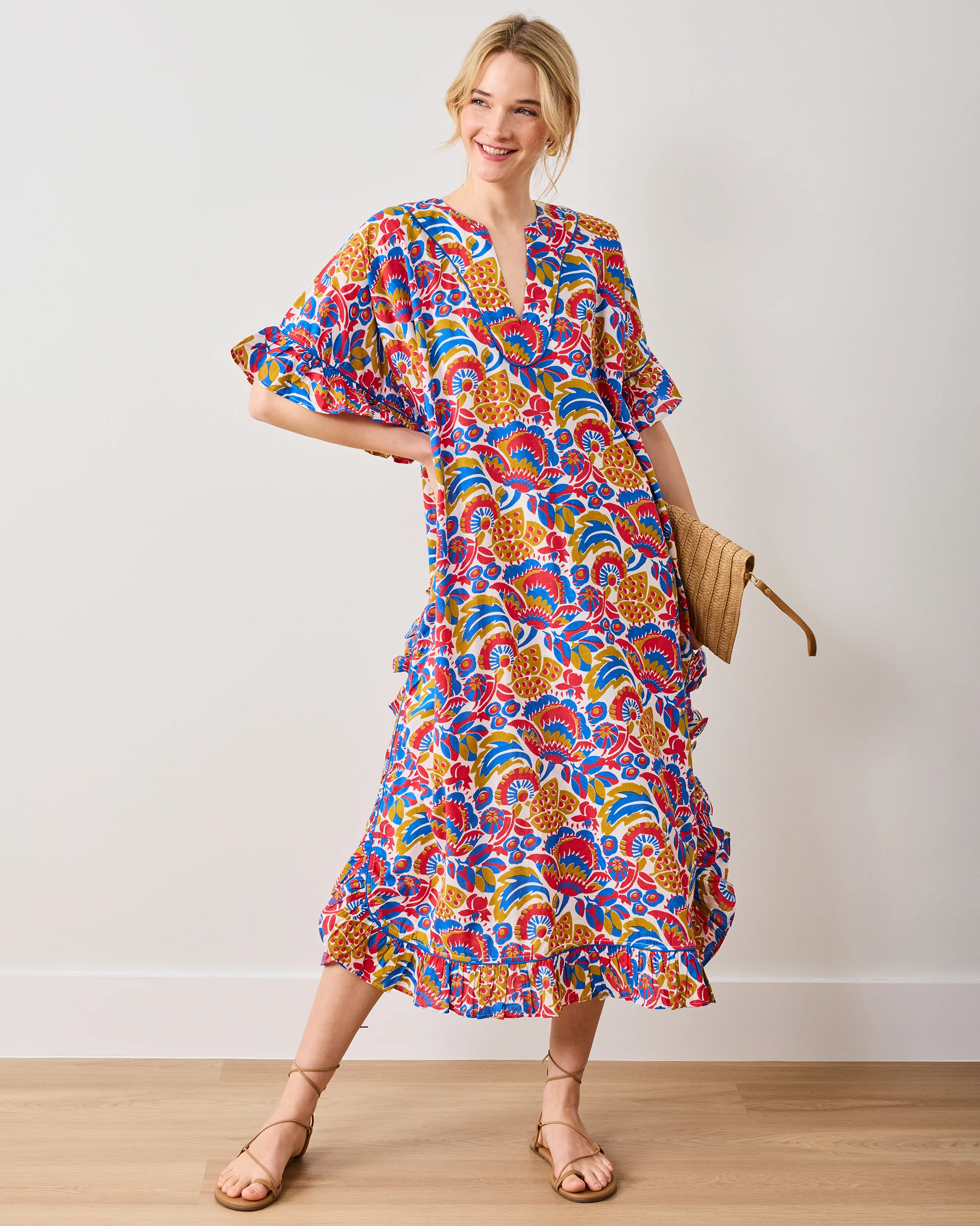 PF + Pencil & Paper Co. Bahama Blooms - Harbor Caftan - Blue & Red - Image 6