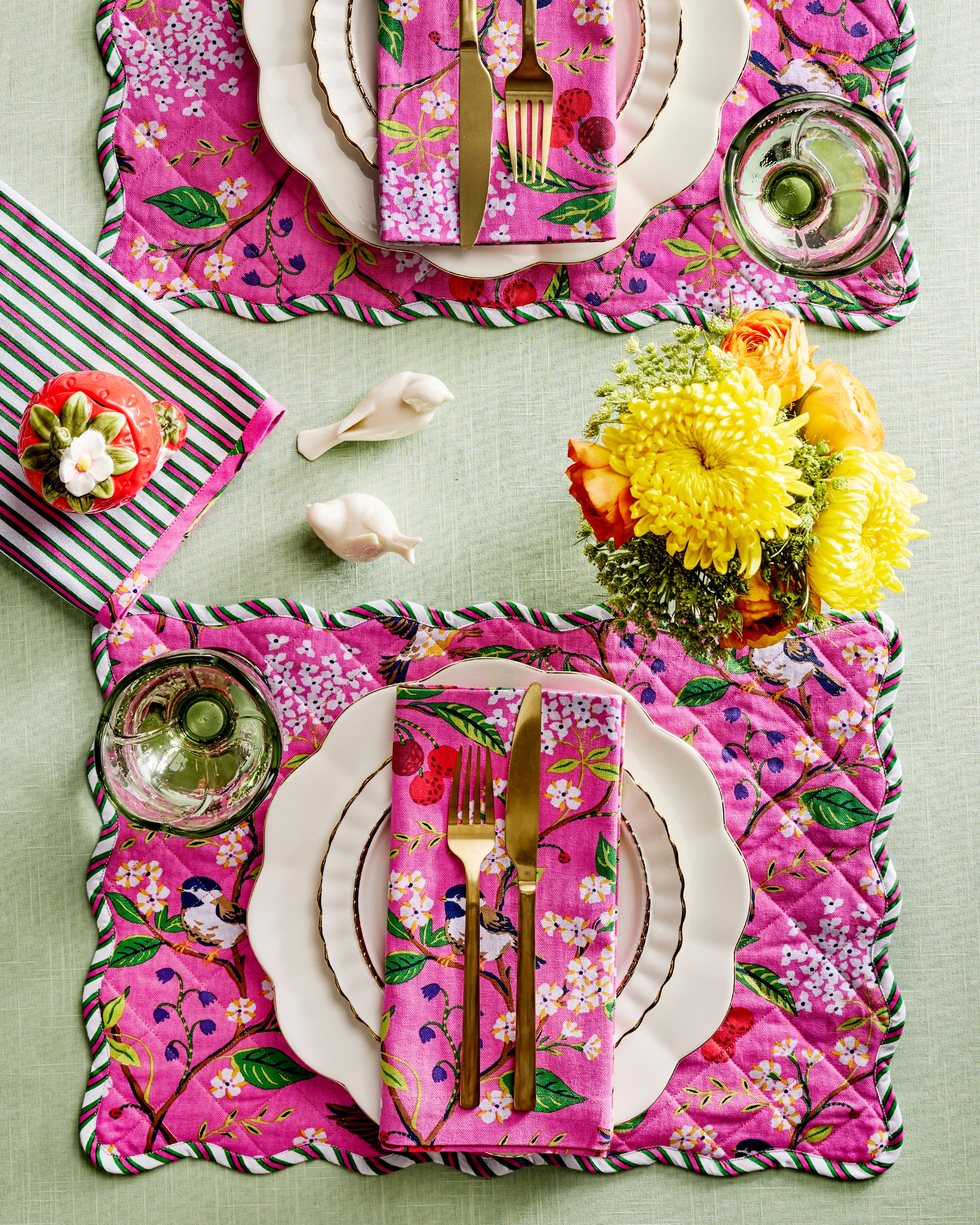 Bird & Blossom - Print Napkins Set of 4 - Fuchsia Berry - Image 2