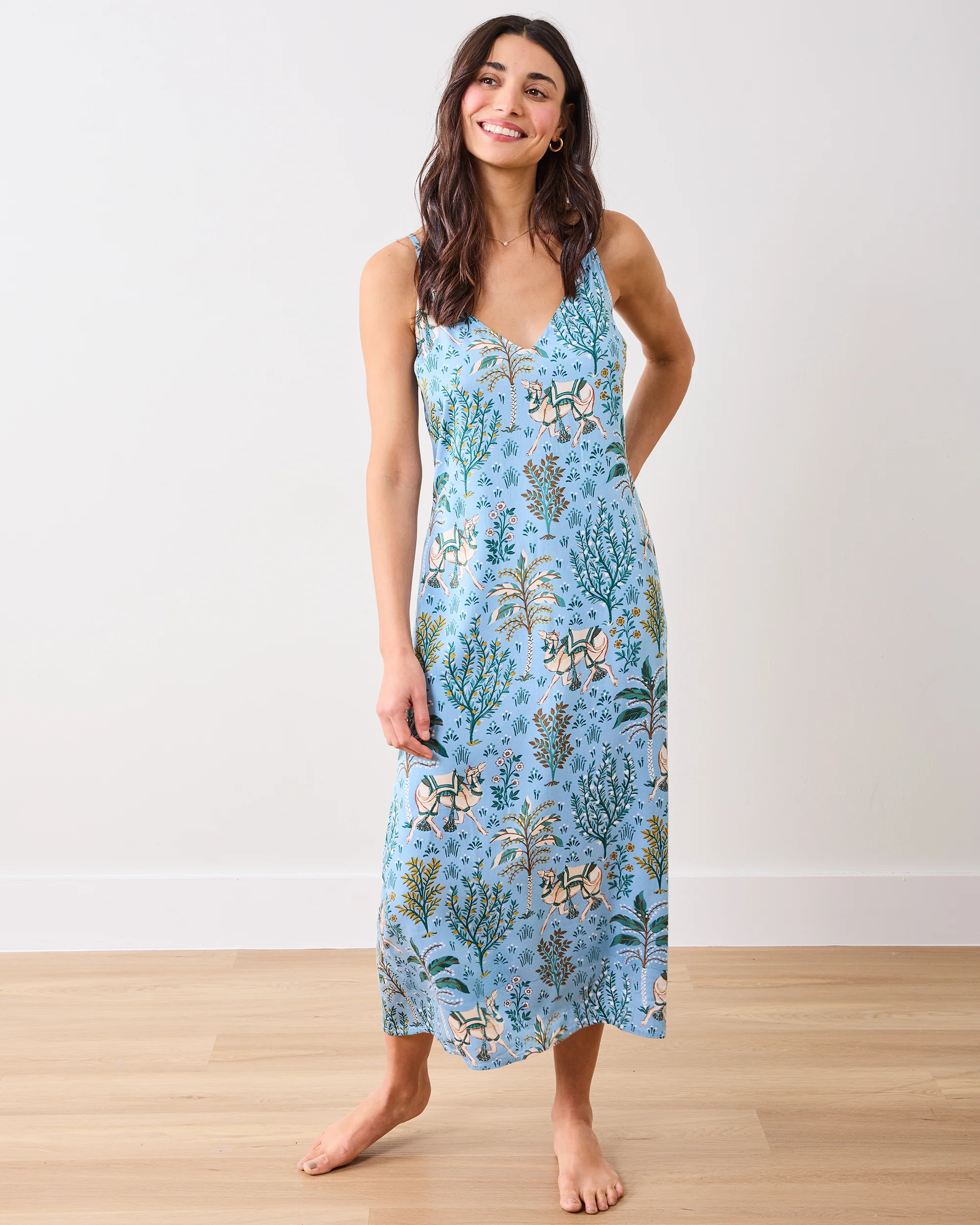 Camel's Courtyard - Eco Satin Chic To Sleep Nightie - Slate Blue - Image 3