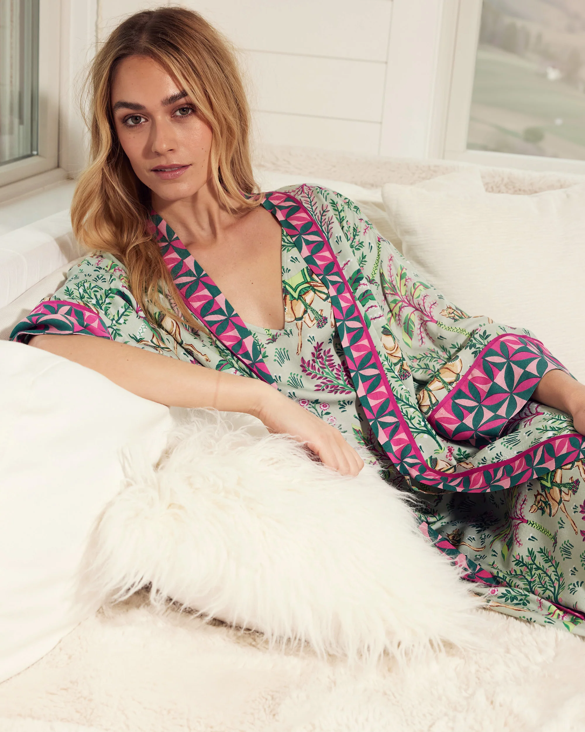 Camel's Courtyard - Eco Satin Robe - Avocado - Image 4