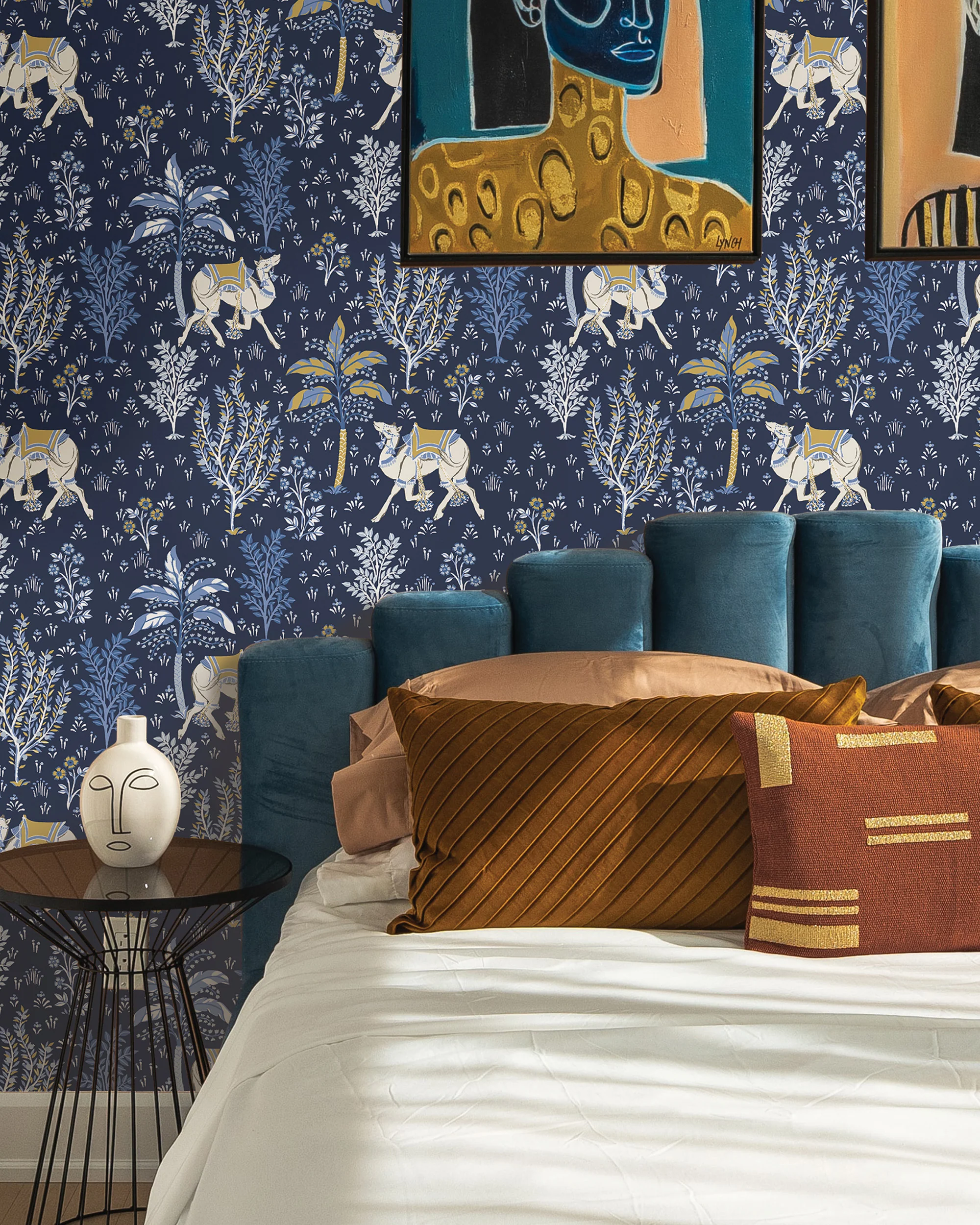 Camel's Courtyard - Peel & Stick Wallpaper - Navy - Image 3