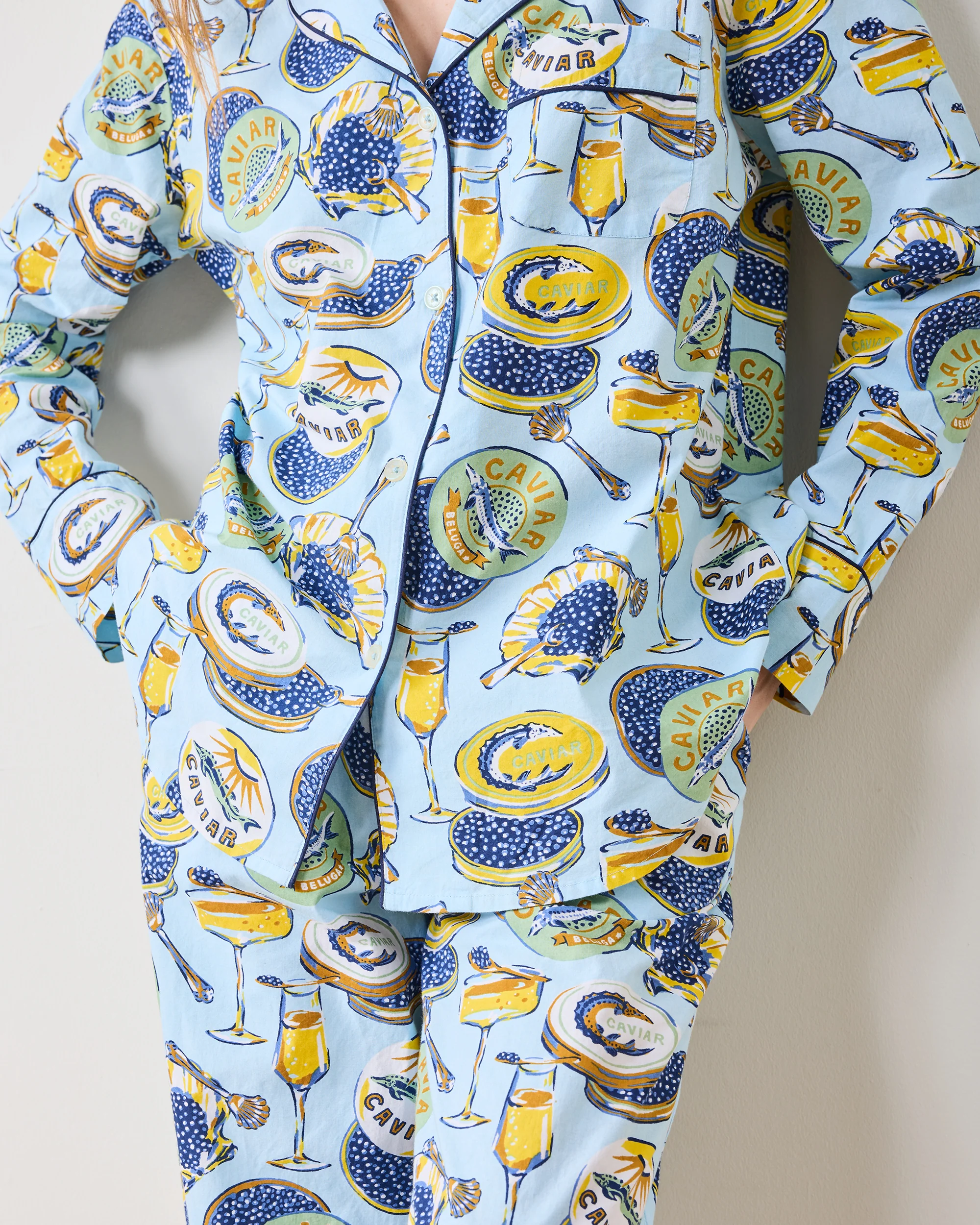 Champagne & Caviar - Petite Long PJ Set - Pale Blue - Image 5