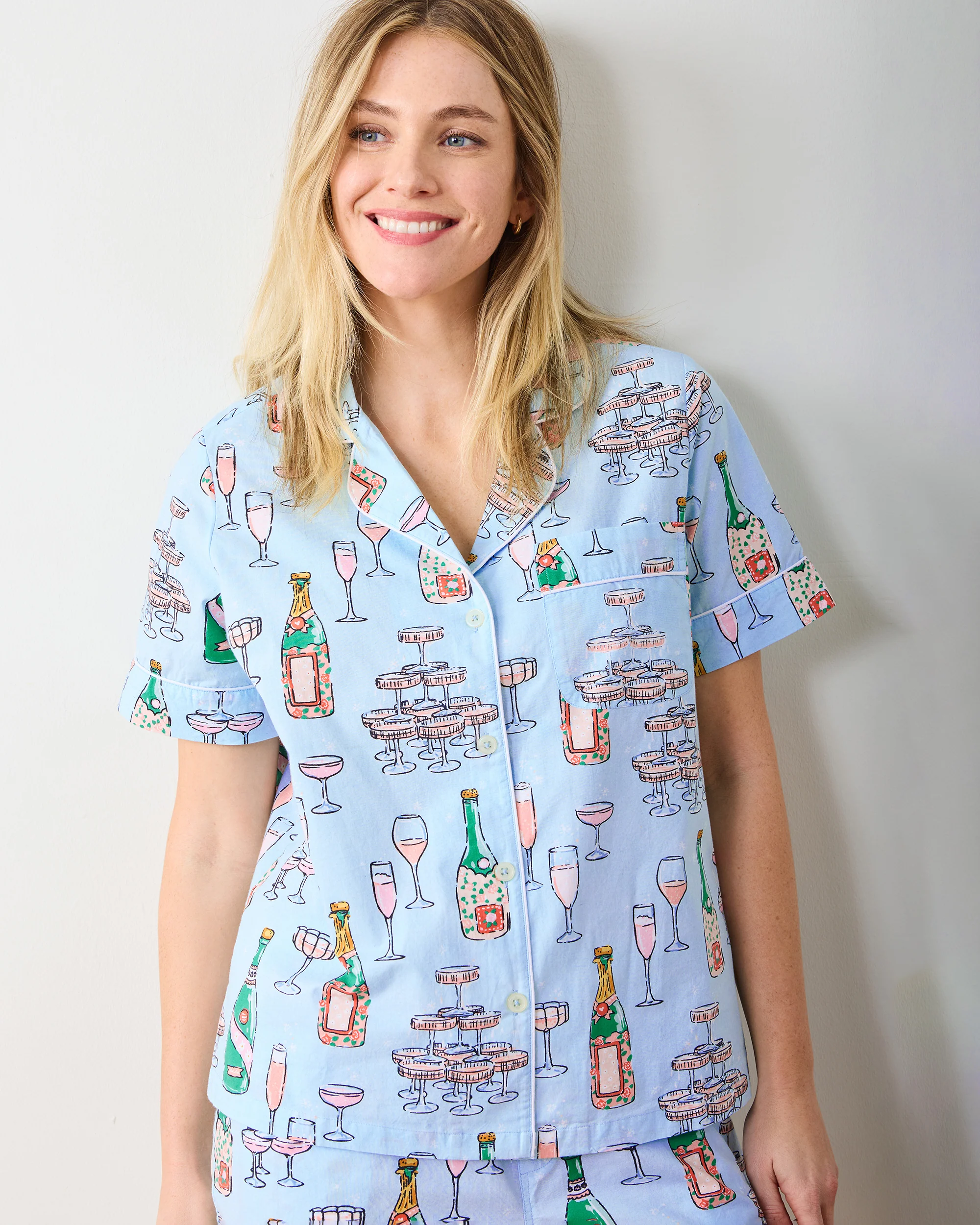 Champagne Tower - Short PJ Set - Soft Blue - Image 4