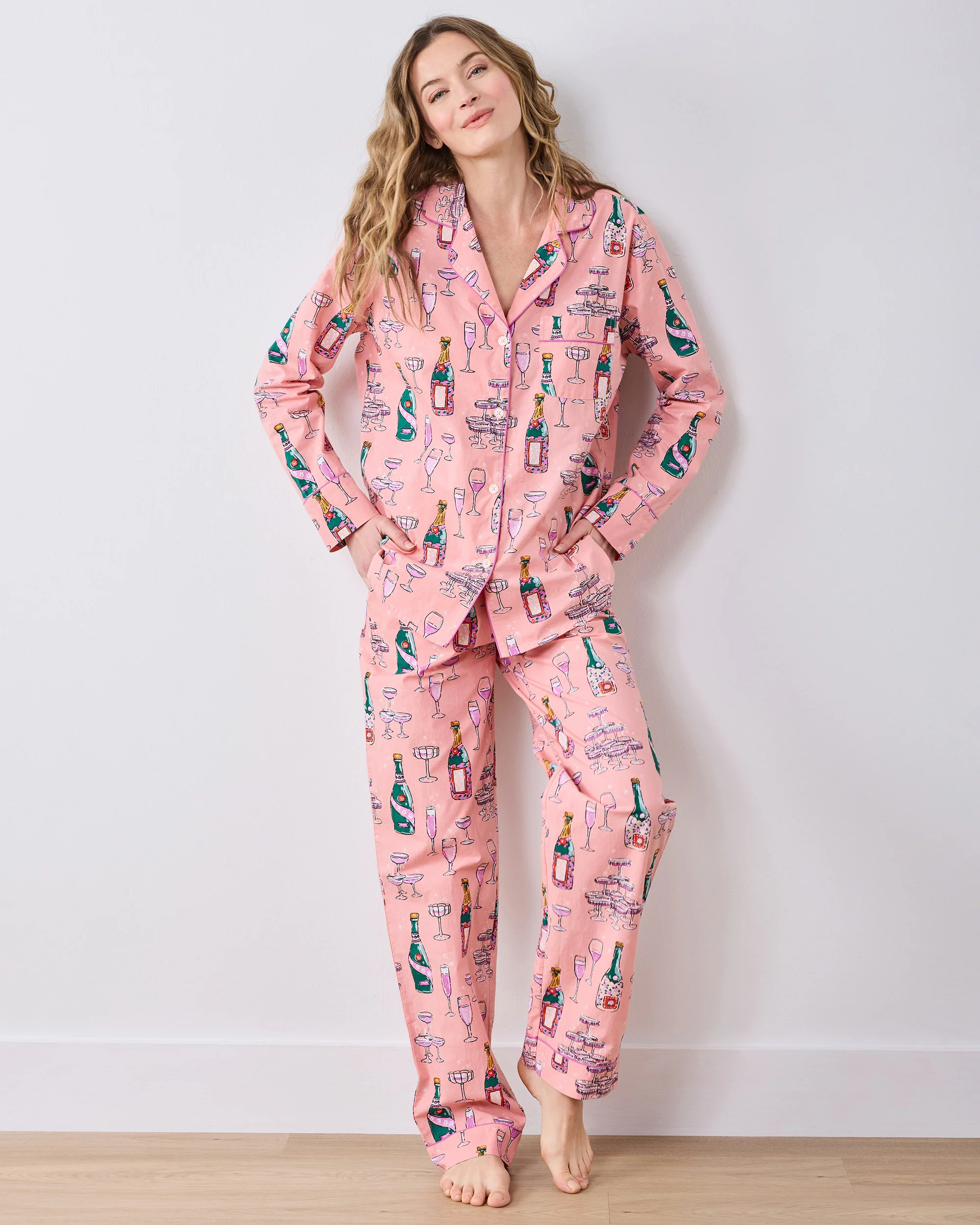 Champagne Tower - Long PJ Set - Peach Fizz - Image 2