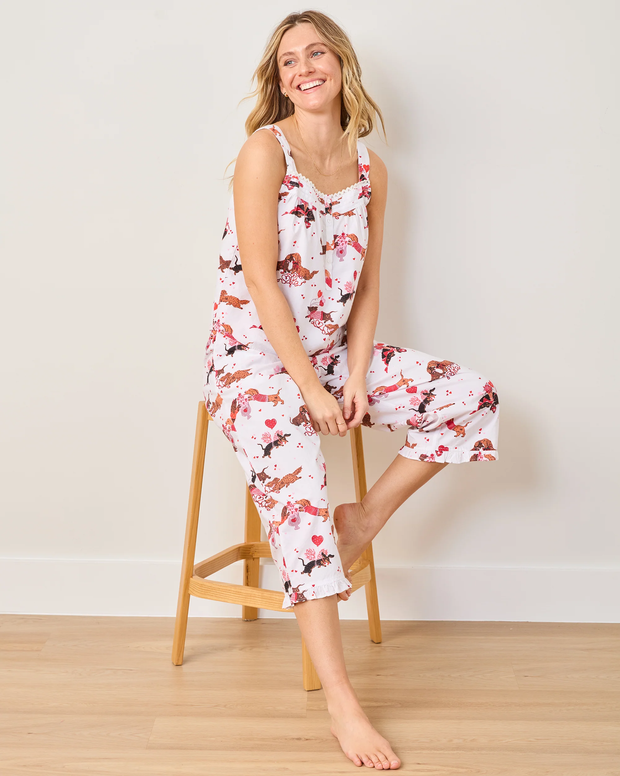 Dachshund Date - Back To Bed Cropped Pant Set - Cloud - Image 2