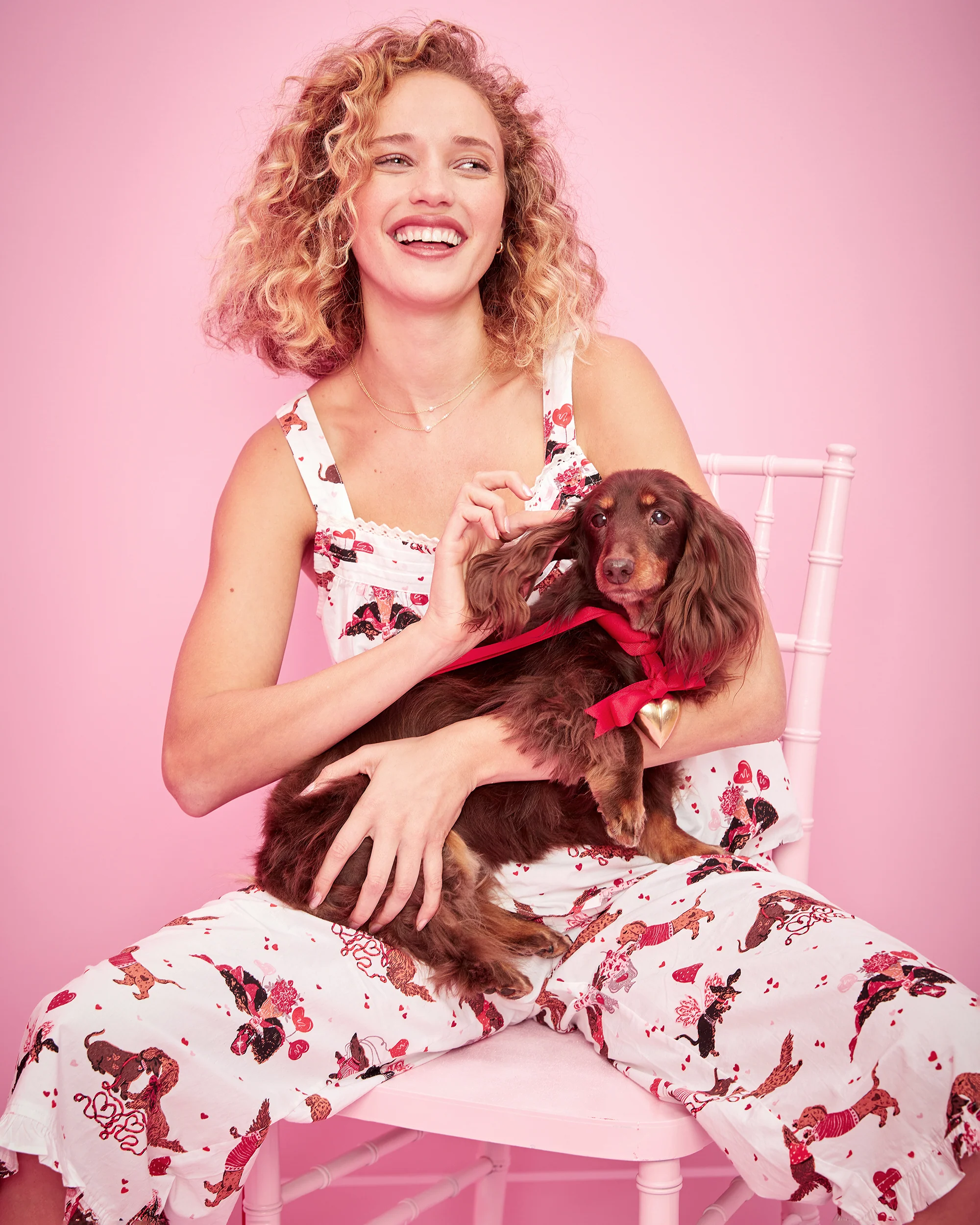 Dachshund Date - Back To Bed Cropped Pant Set - Cloud - Image 3