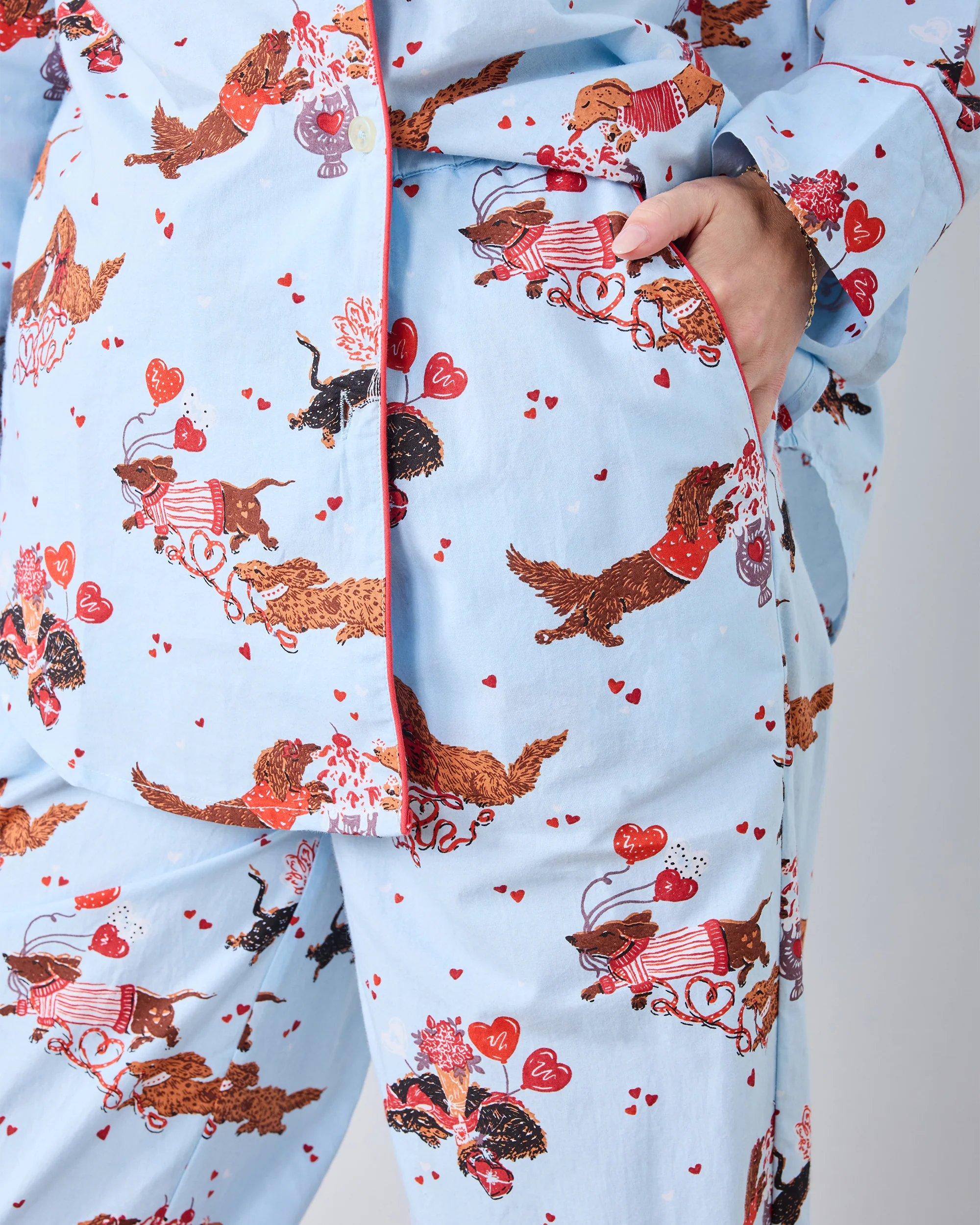 Dachshund Date - Long PJ Set - Pale Blue - Image 3