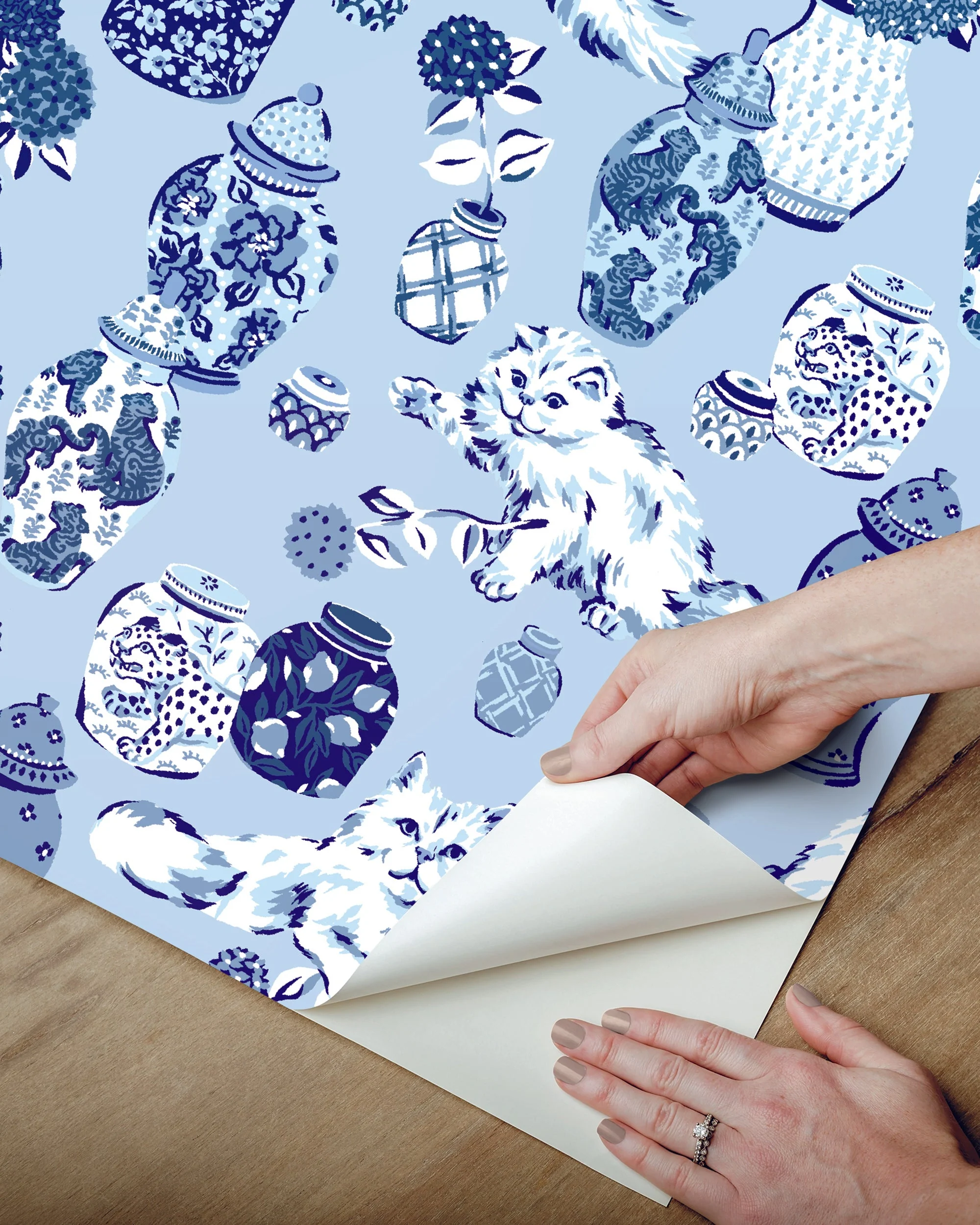 Fancy Cats - Peel & Stick Wallpaper - Blue - Image 9