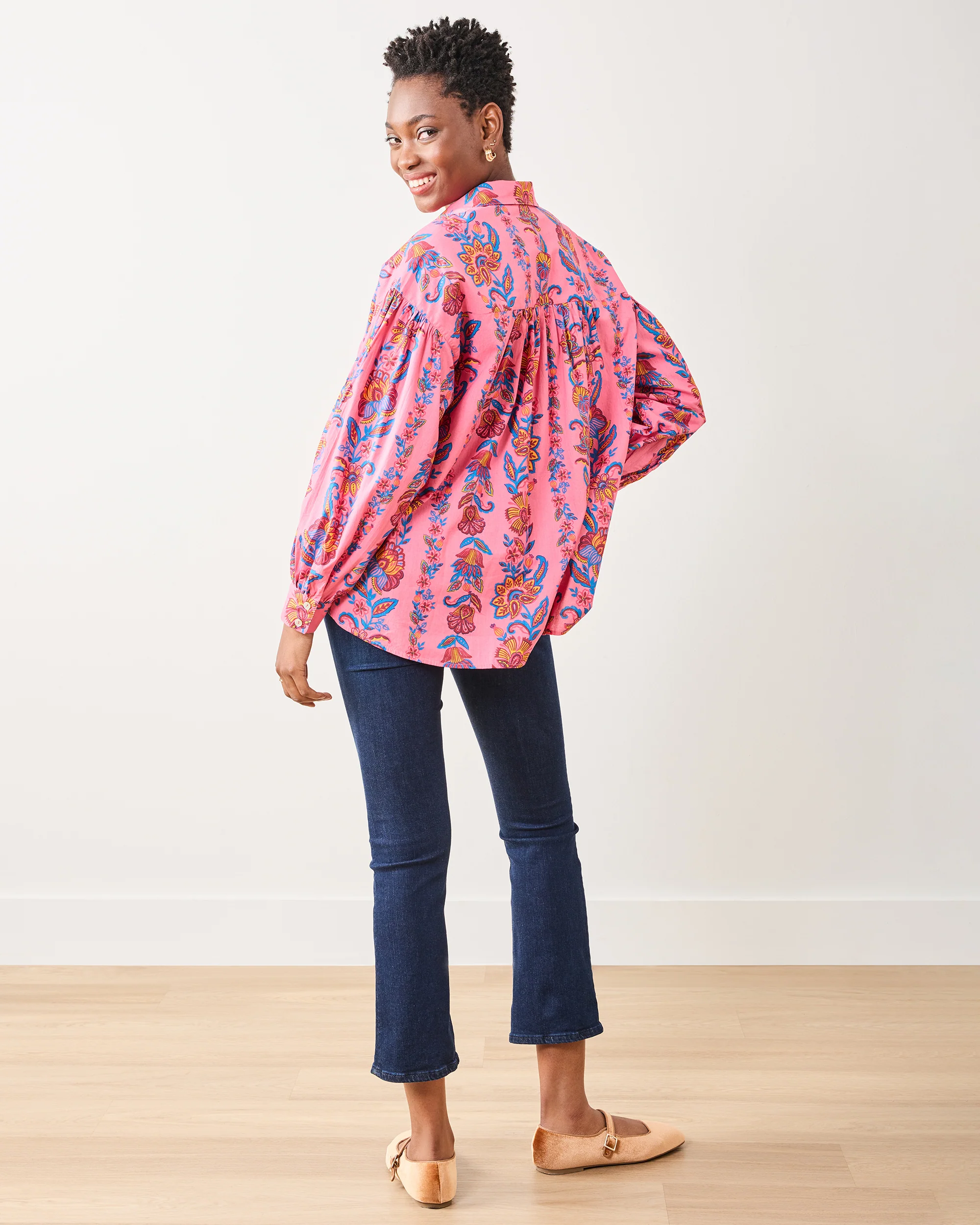 Folklore Flowers - Shelby Button Down - Bright Rose - Image 3