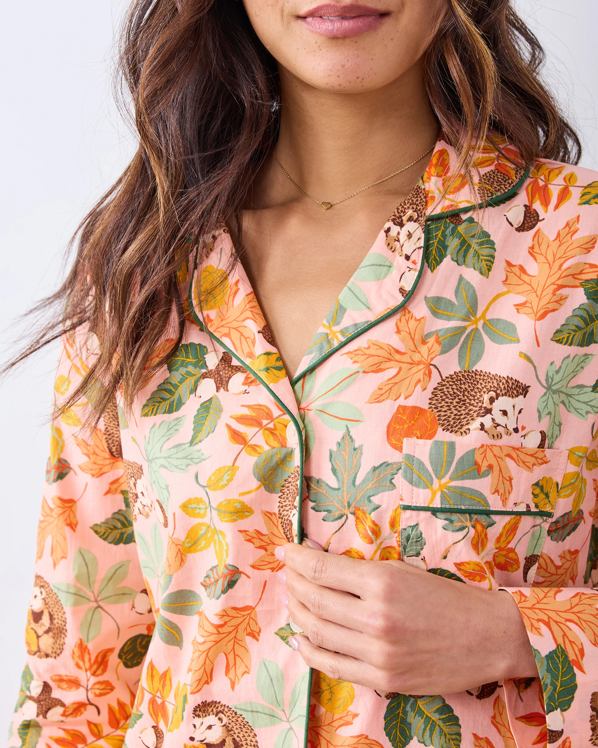 Hedgehog Forest - Long PJ Set - Peach Leaf - Image 2