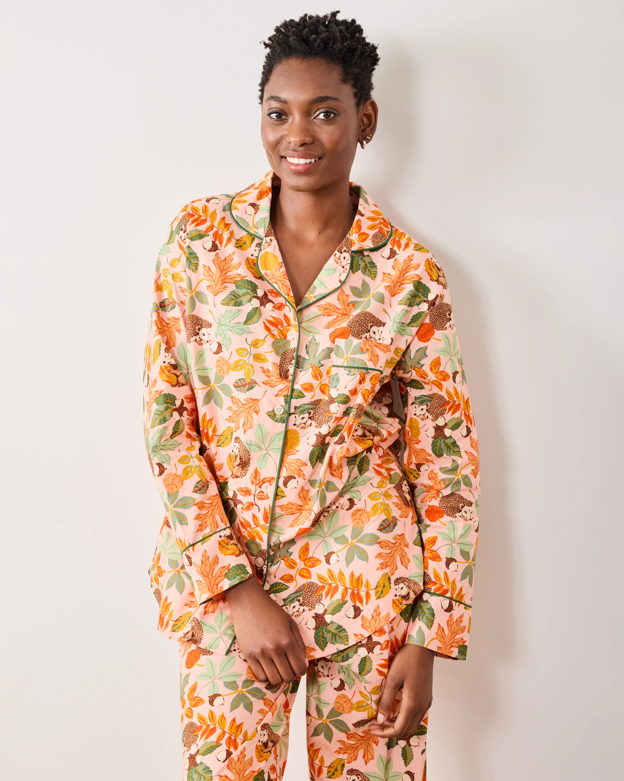 Hedgehog Forest - Long PJ Set - Peach Leaf - Image 3
