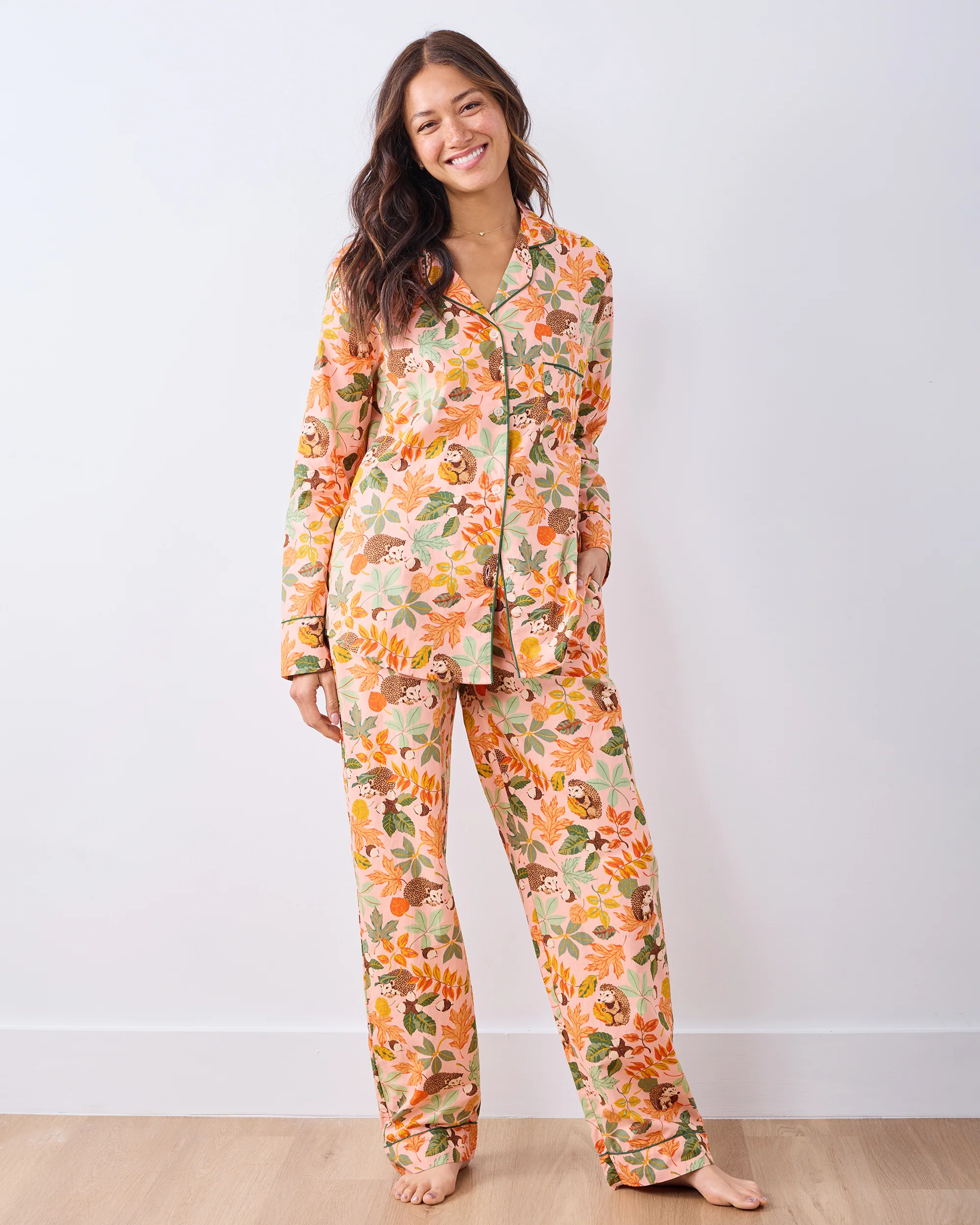 Hedgehog Forest - Long PJ Set - Peach Leaf - Image 4