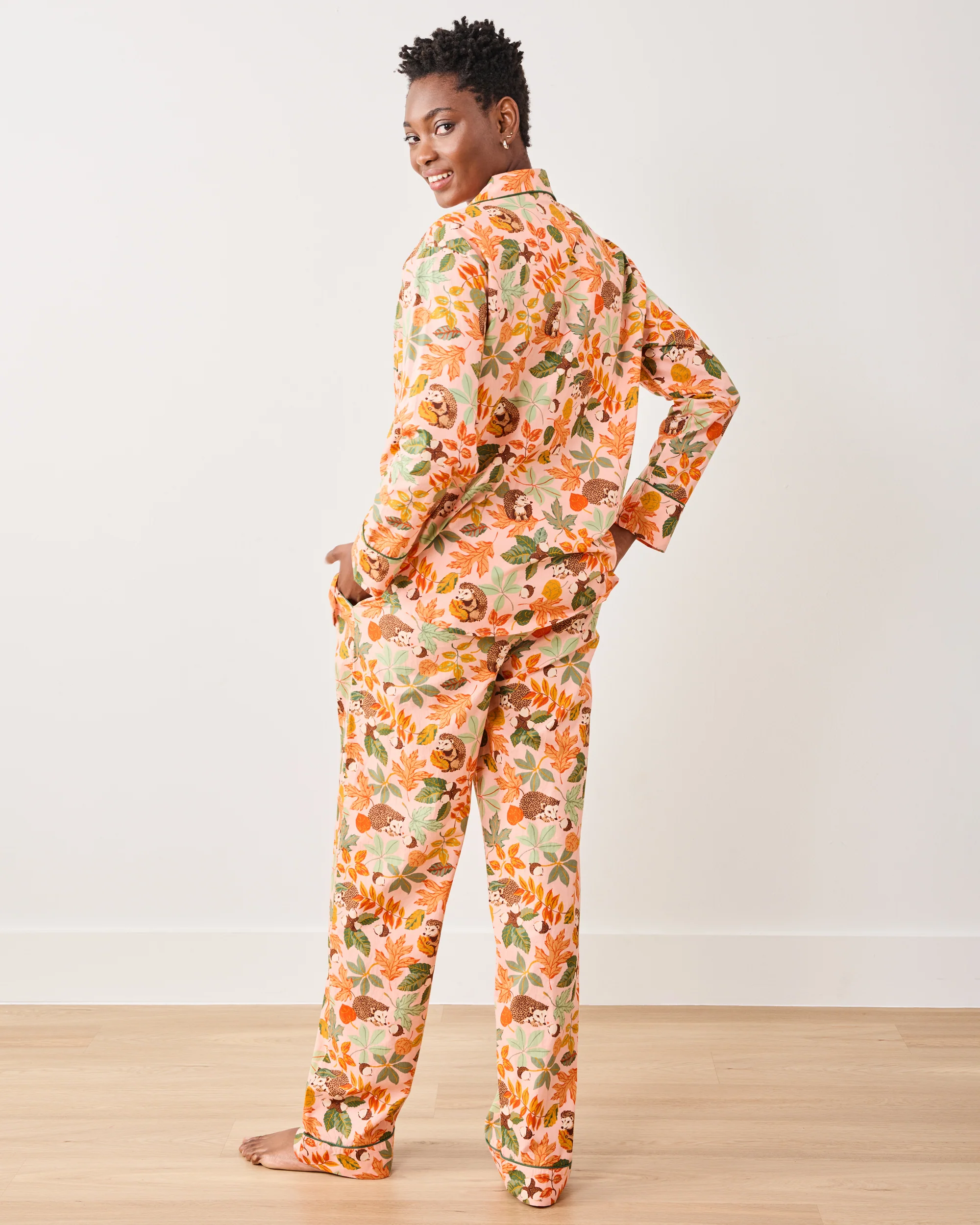 Hedgehog Forest - Long PJ Set - Peach Leaf - Image 5