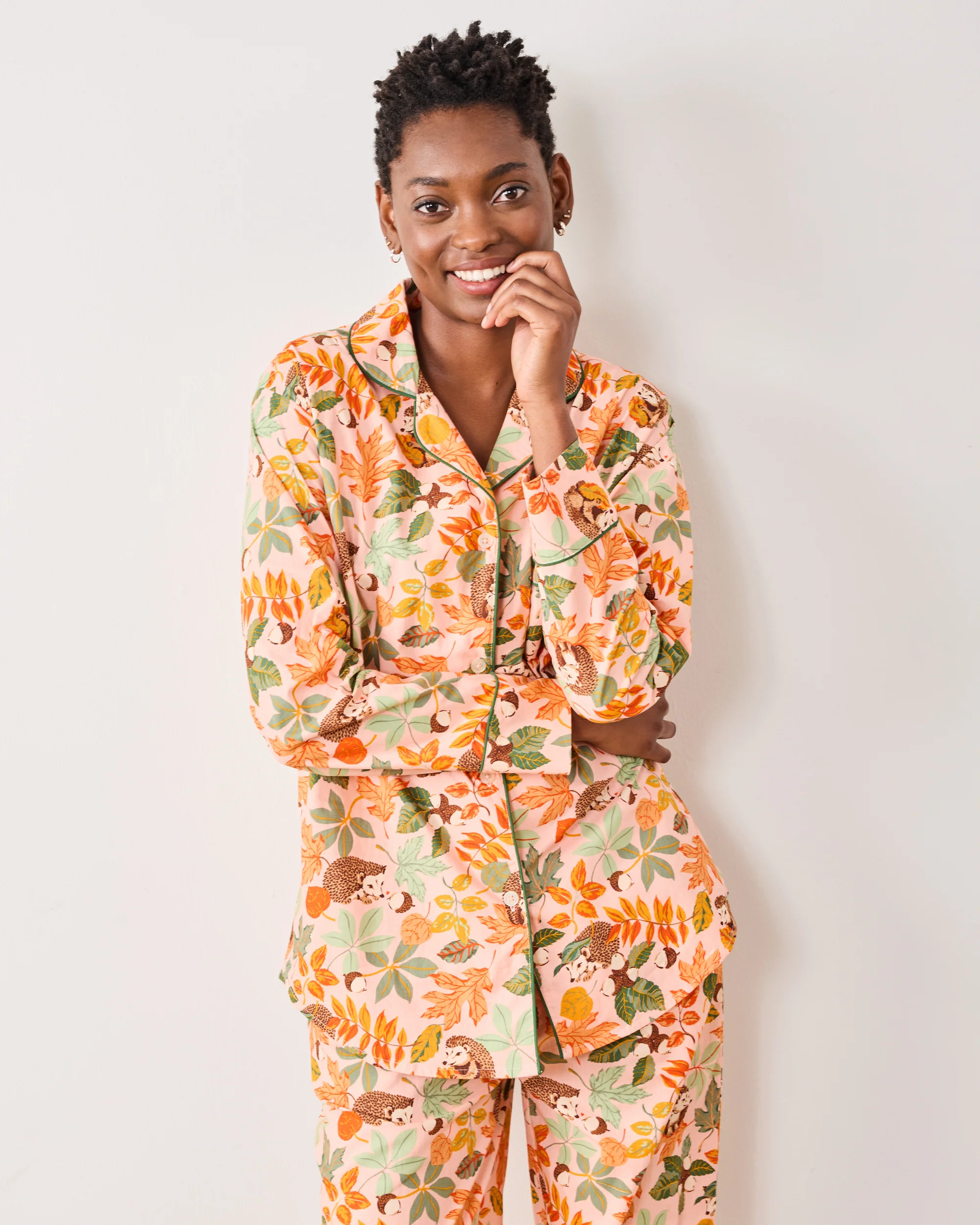 Hedgehog Forest - Long PJ Set - Peach Leaf - Image 6