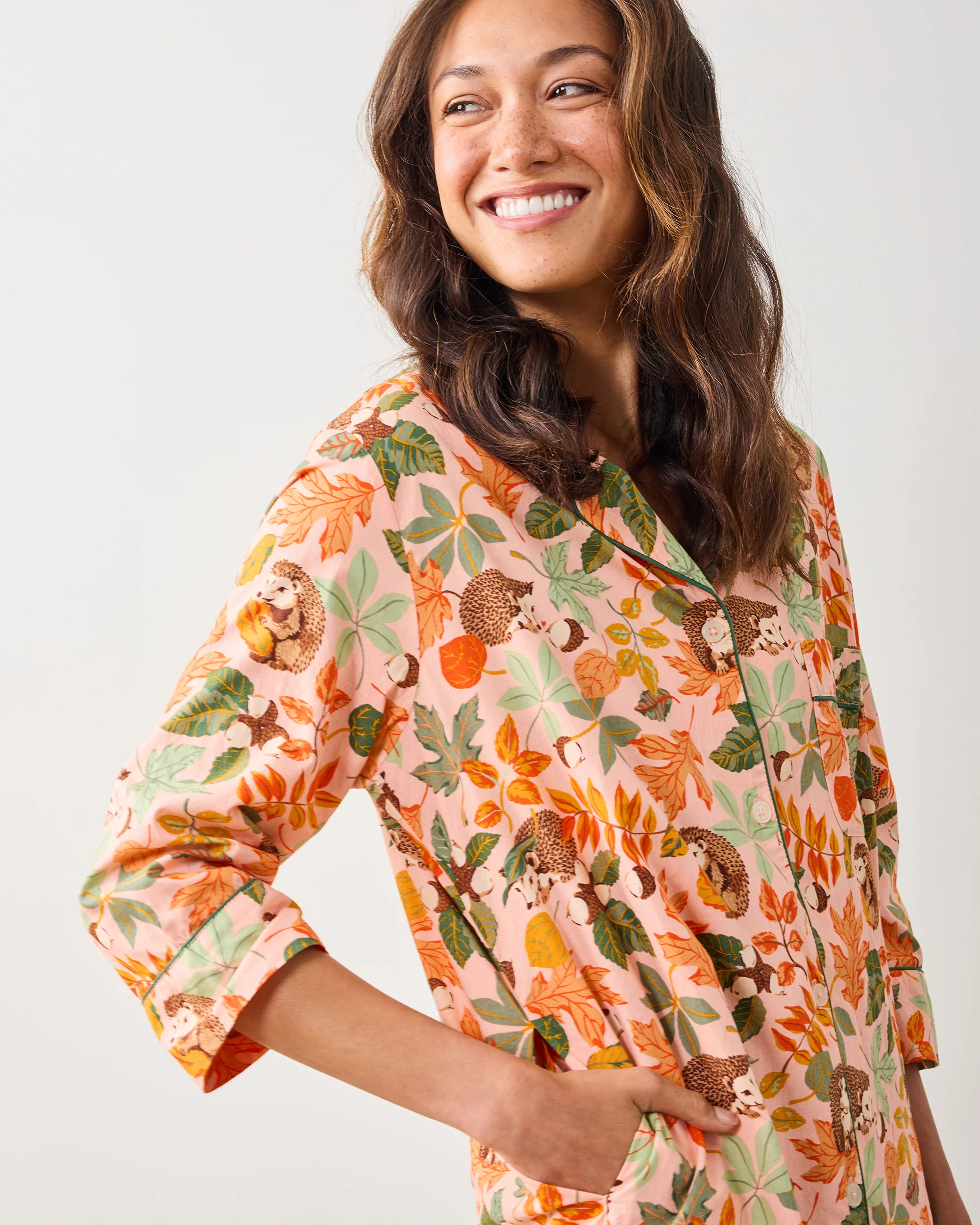 Hedgehog Forest - Sleep Shirt - Peach Leaf - Image 6