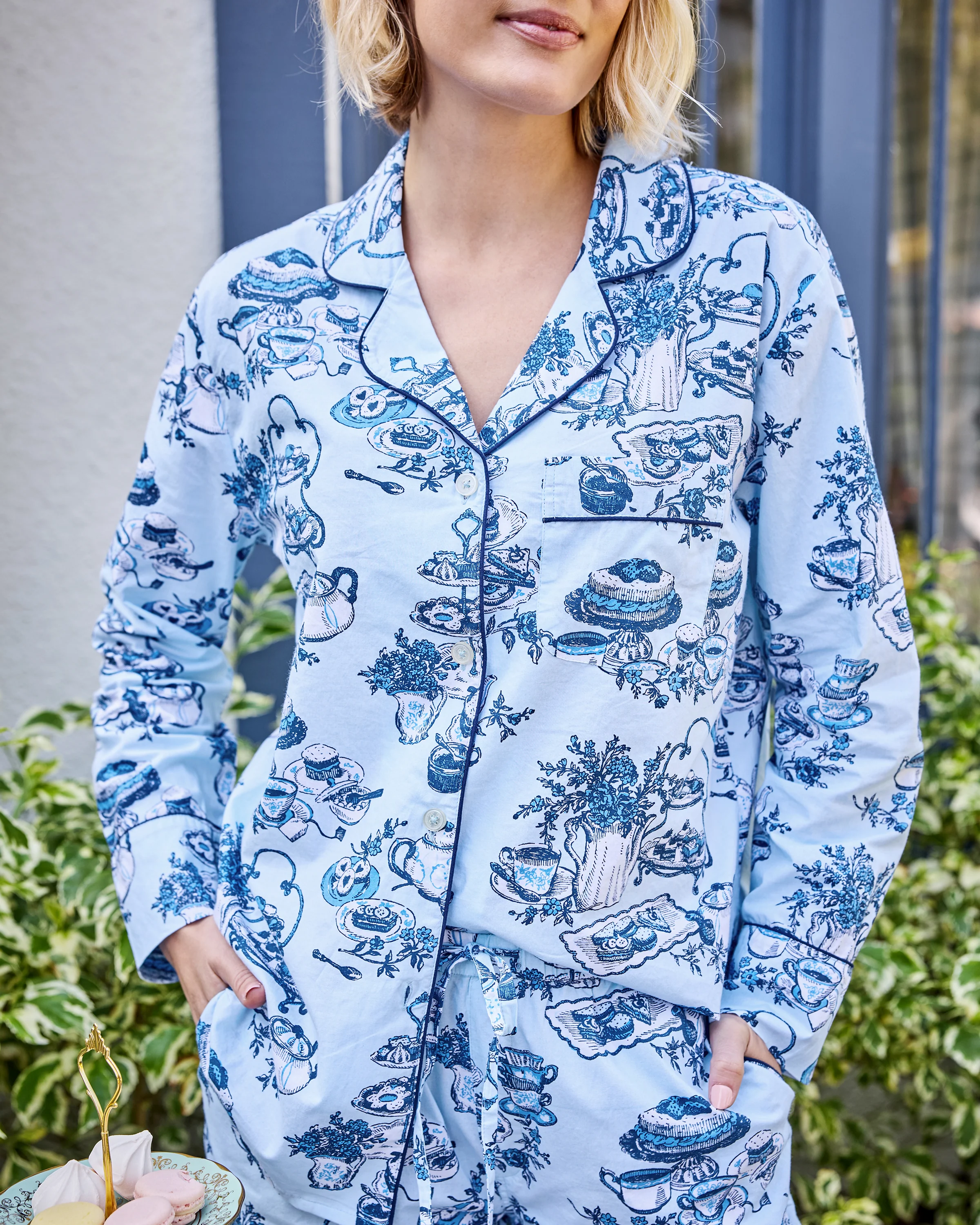 High Tea Toile - Long PJ Set - Notting Hill Blue - Image 4