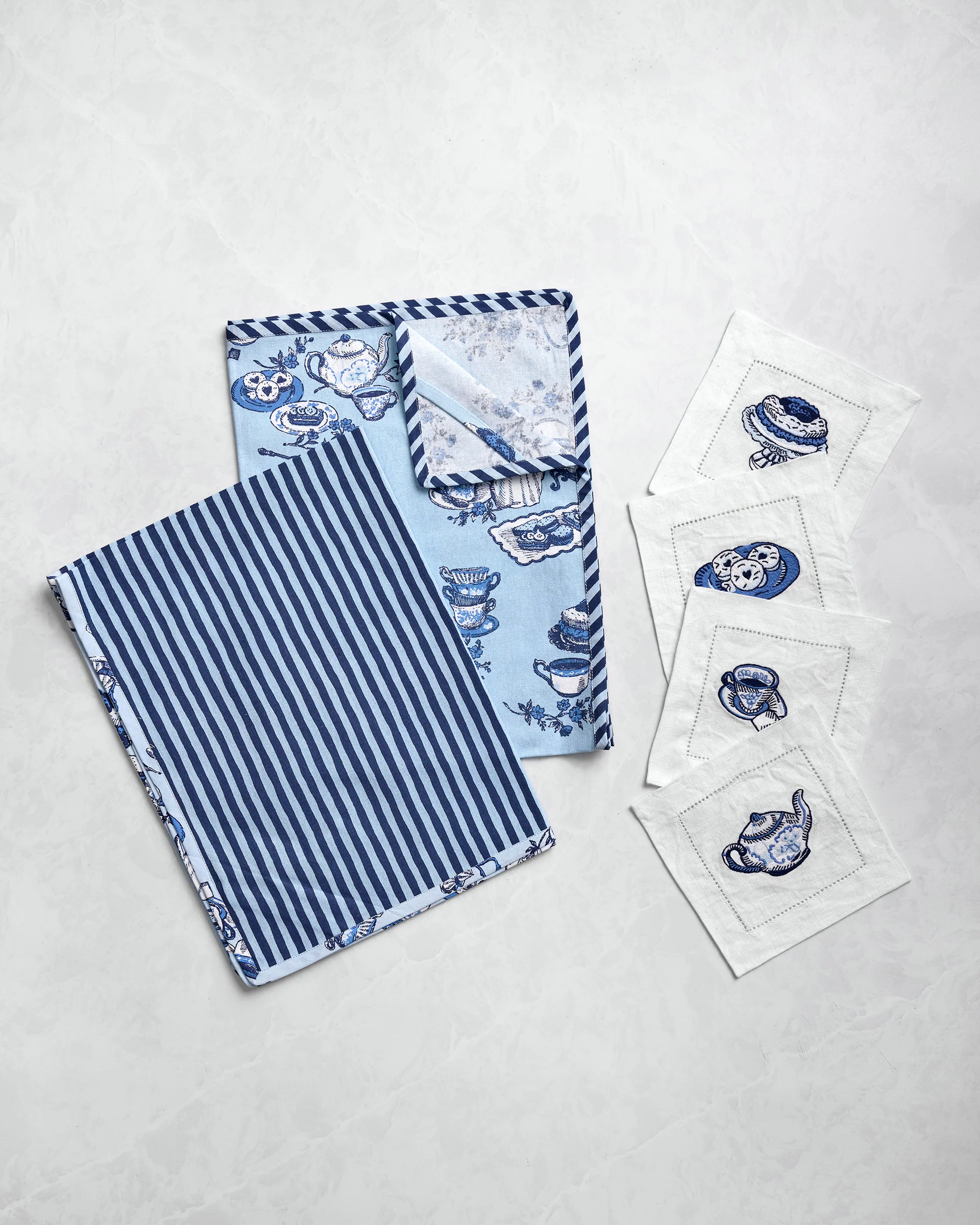 High Tea Toile - Tea Towels & Cocktail Napkins Bundle - Notting Hill Blue