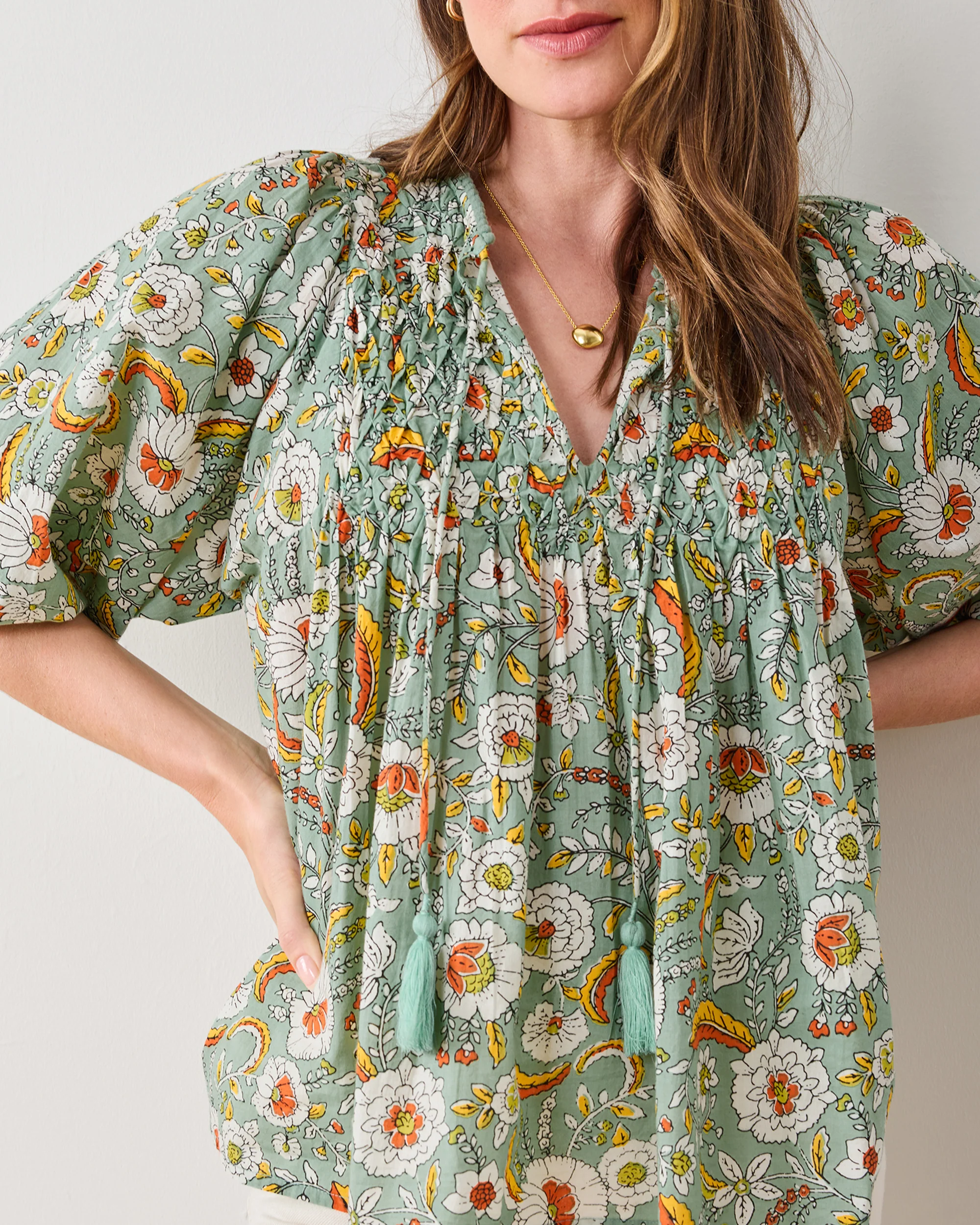 India Bloom - Artifact Blouse - Sage - Image 3