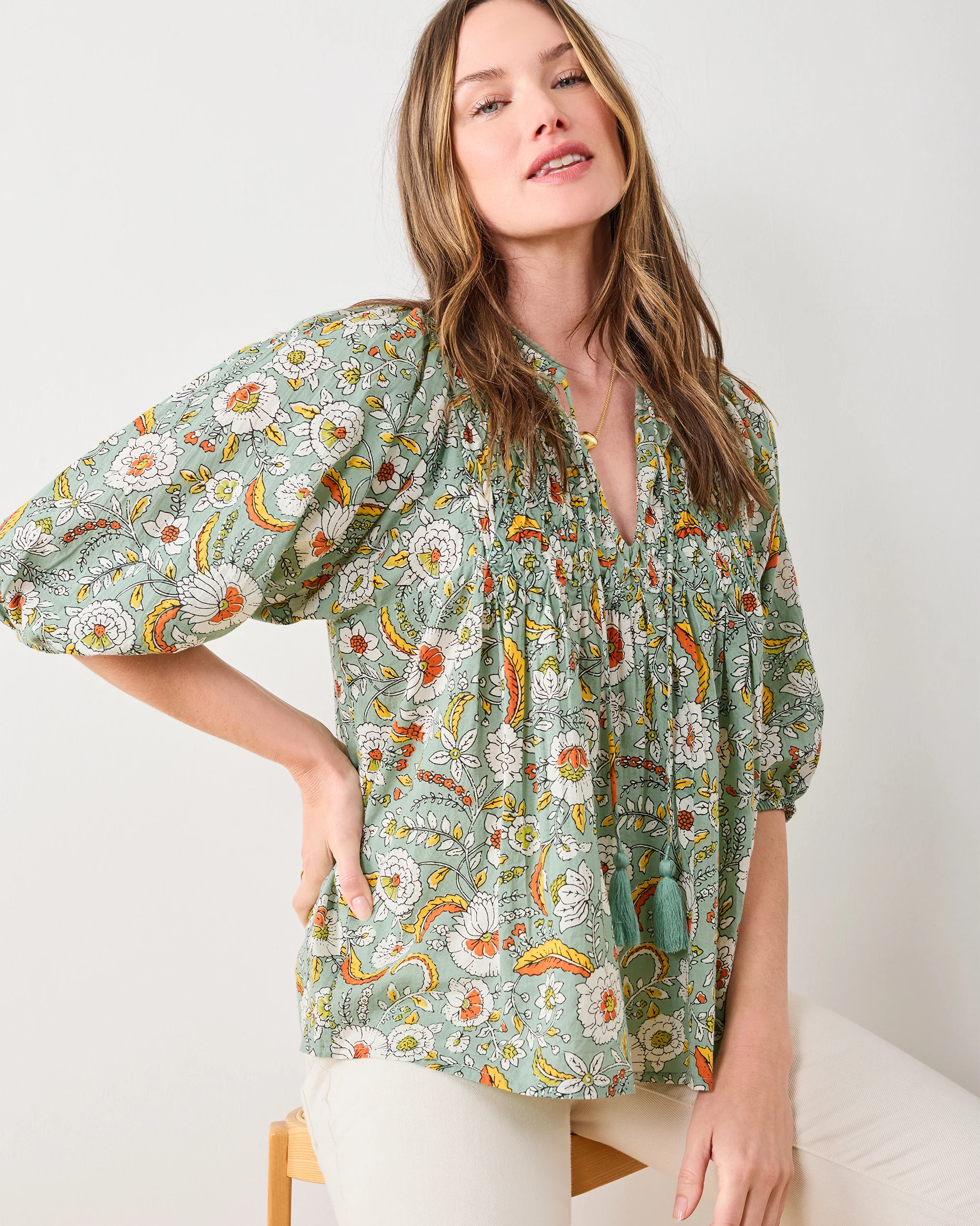 India Bloom - Artifact Blouse - Sage - Image 5