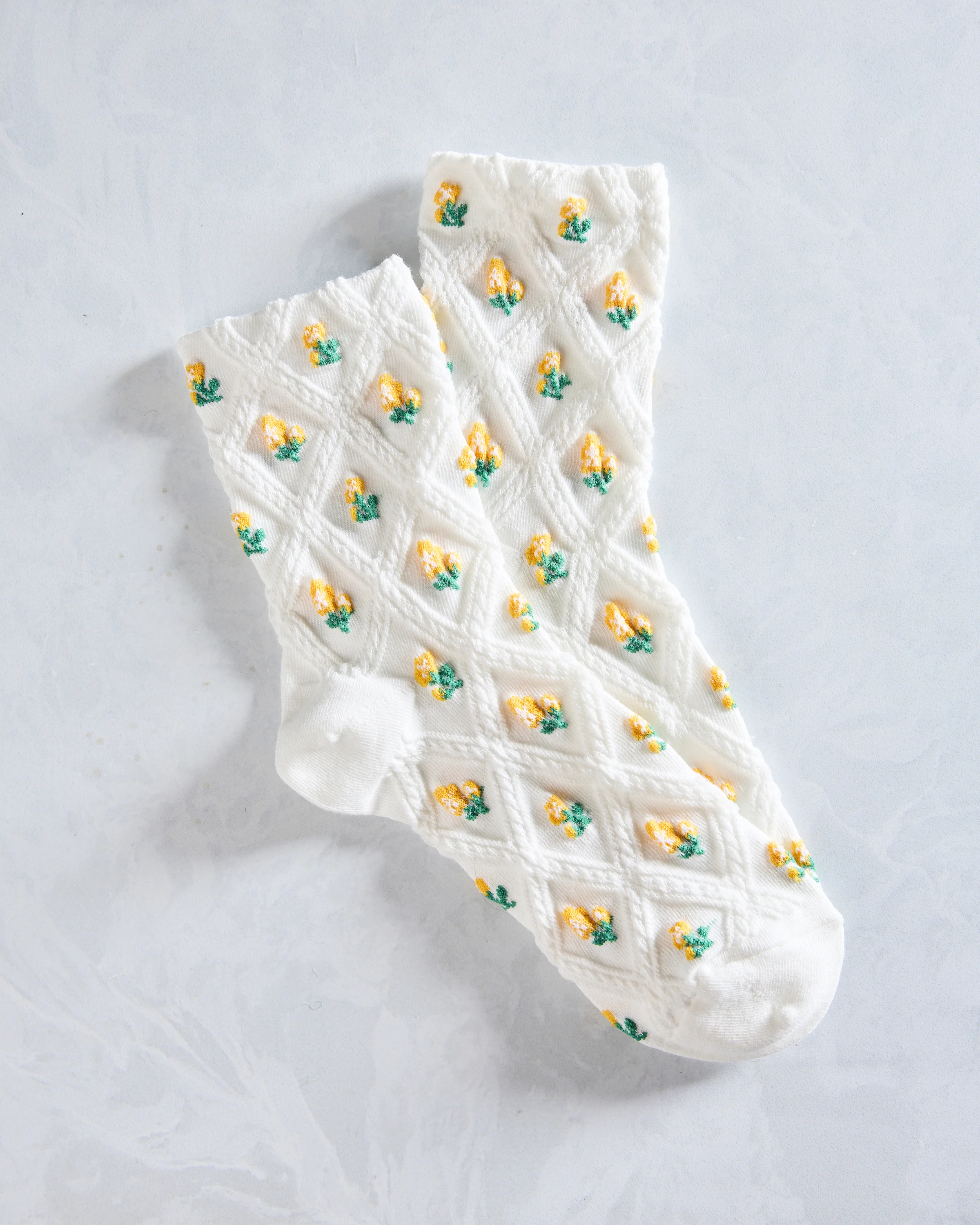 Ivory/Yellow - Floral Casual Socks - Tiepology - Image 2