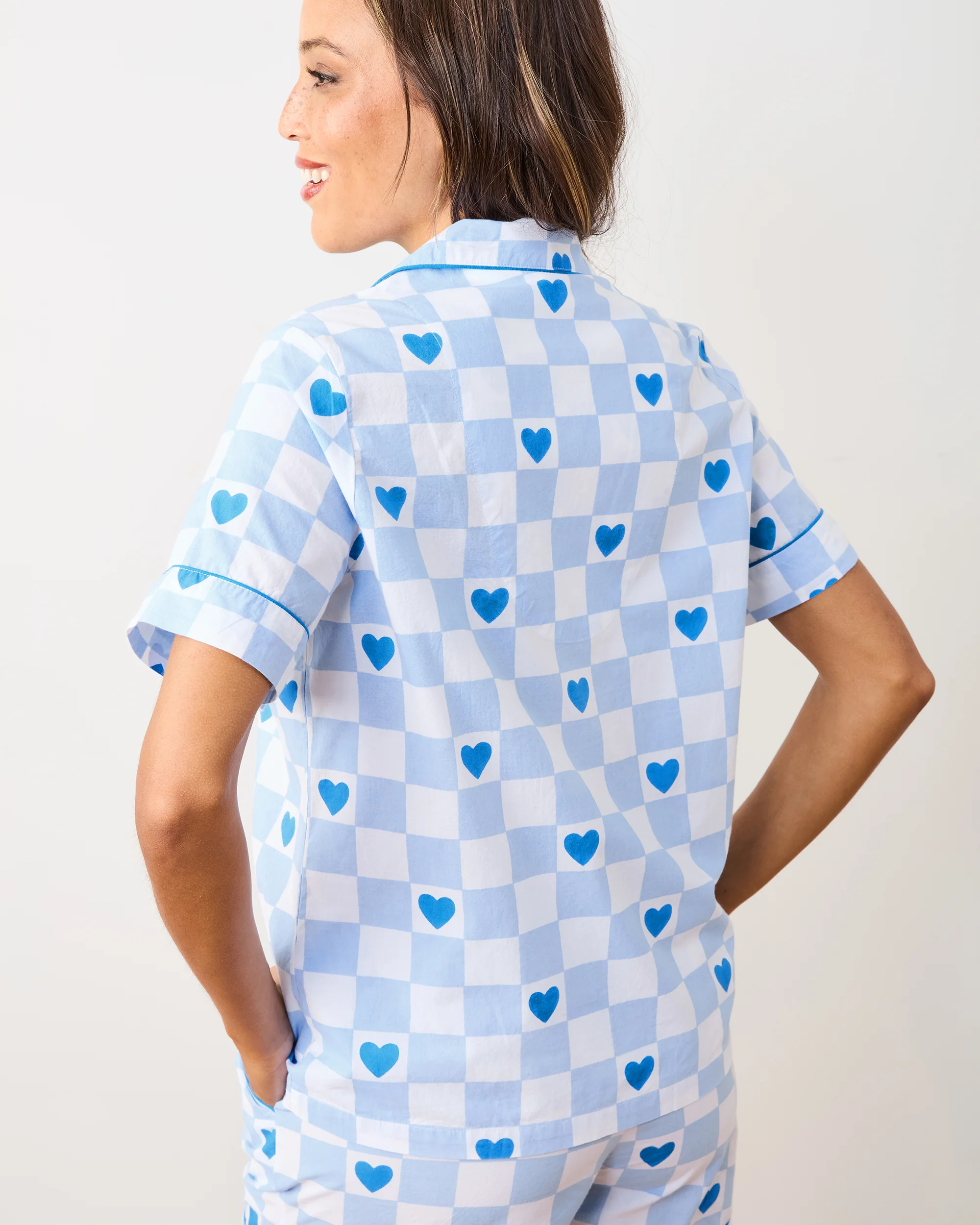 Checkered Hearts - Short PJ Set - Blue Eyes - Image 5