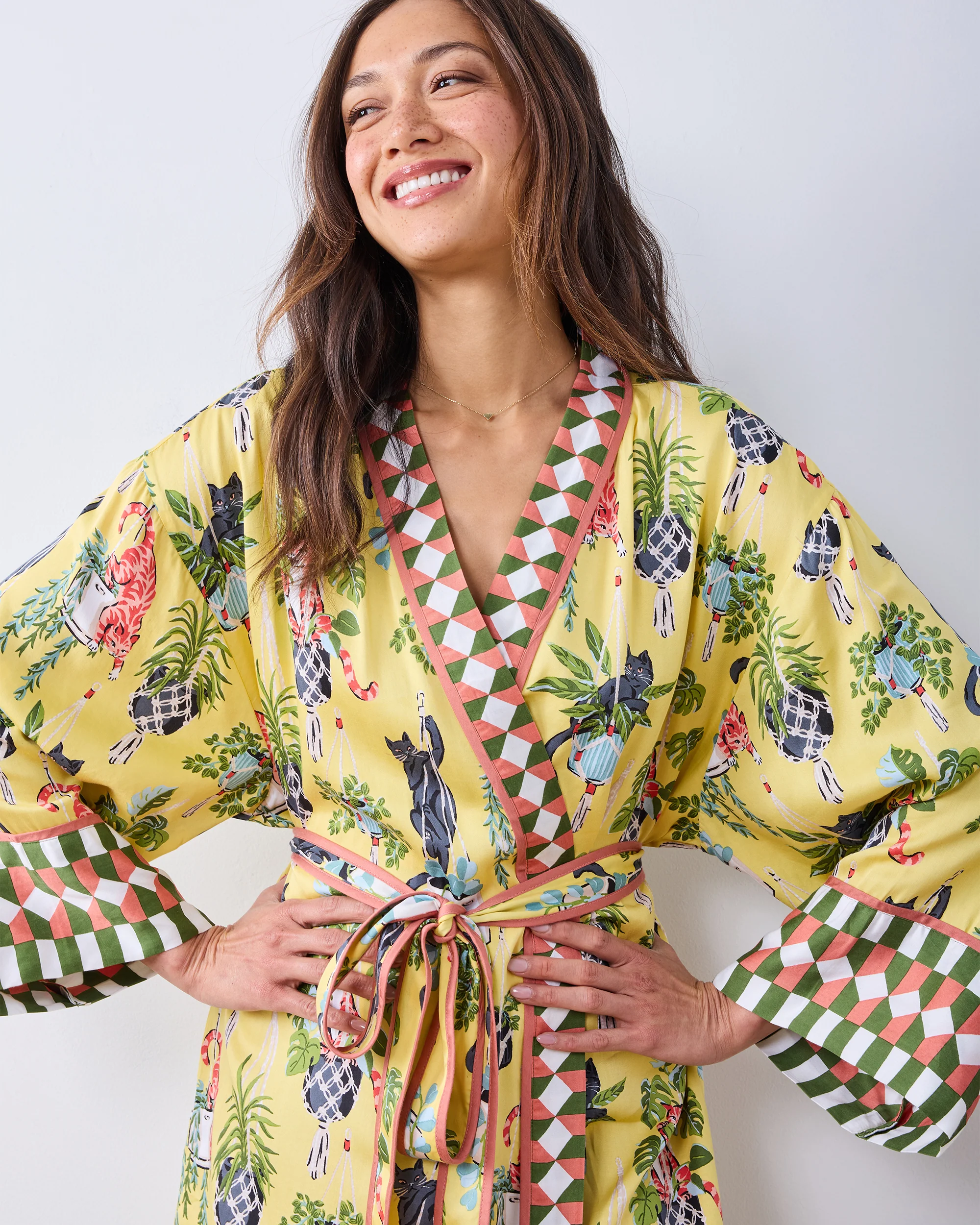 Macrame Mischief - Eco Satin Robe - Sunshine