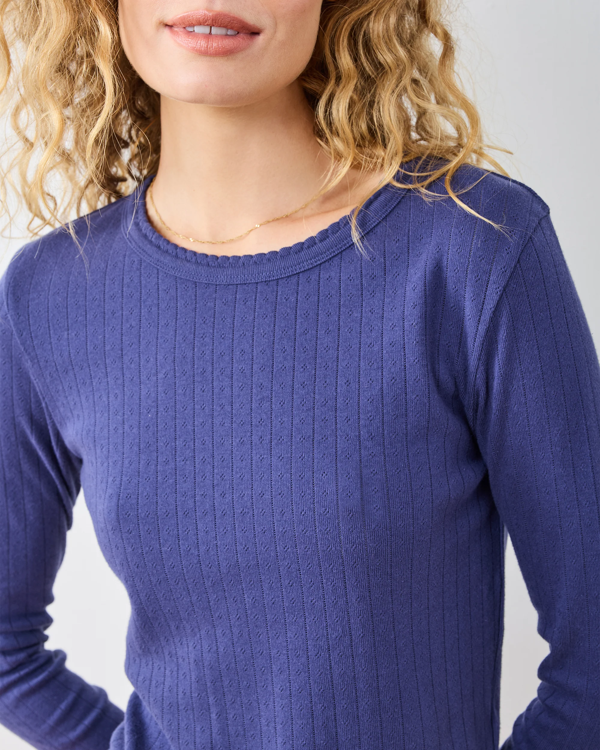 Navy Twilight - Pointelle Long Sleeve - Shirt - Image 4