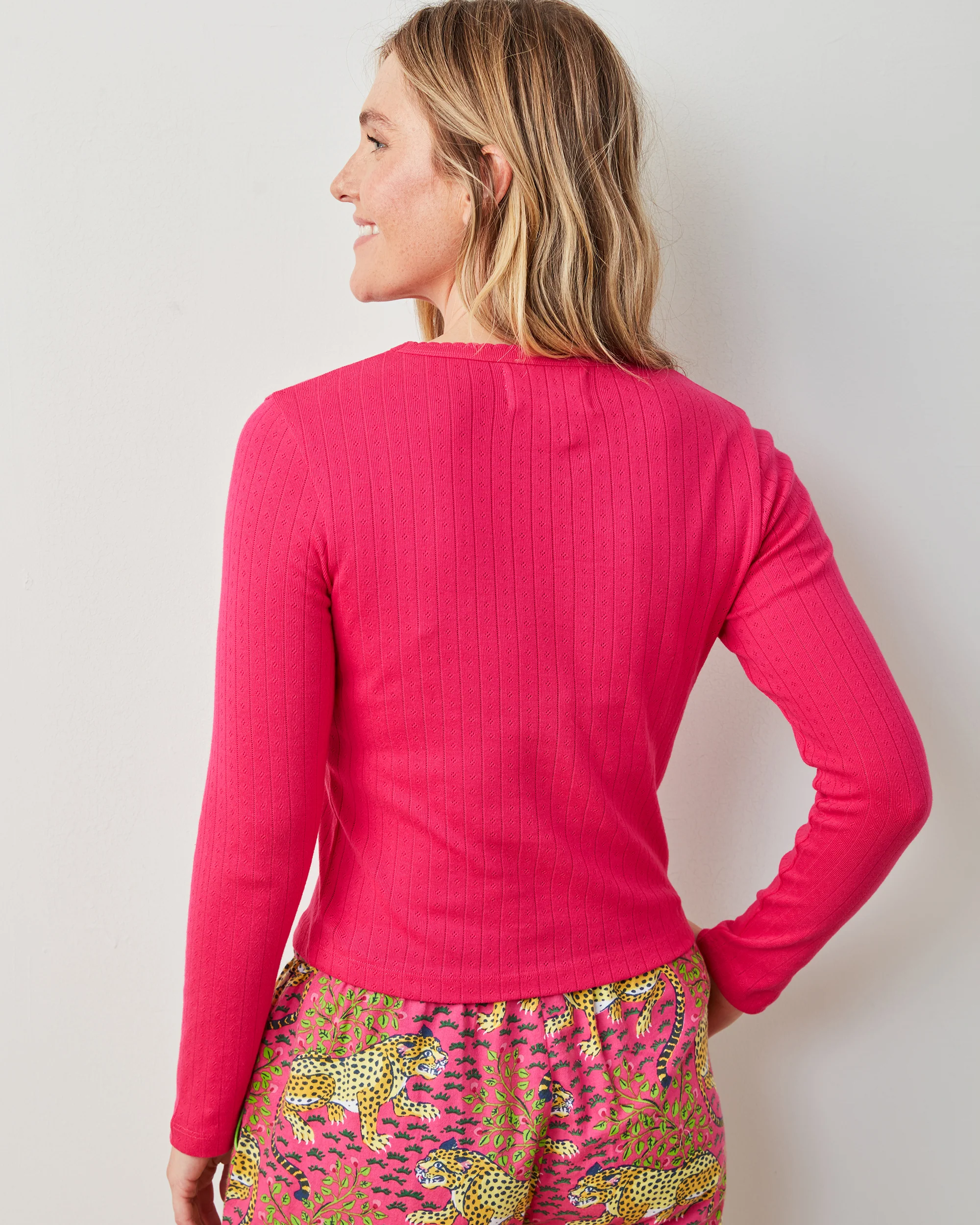 Bright Pink - Pointelle Long Sleeve - Shirt - Image 5