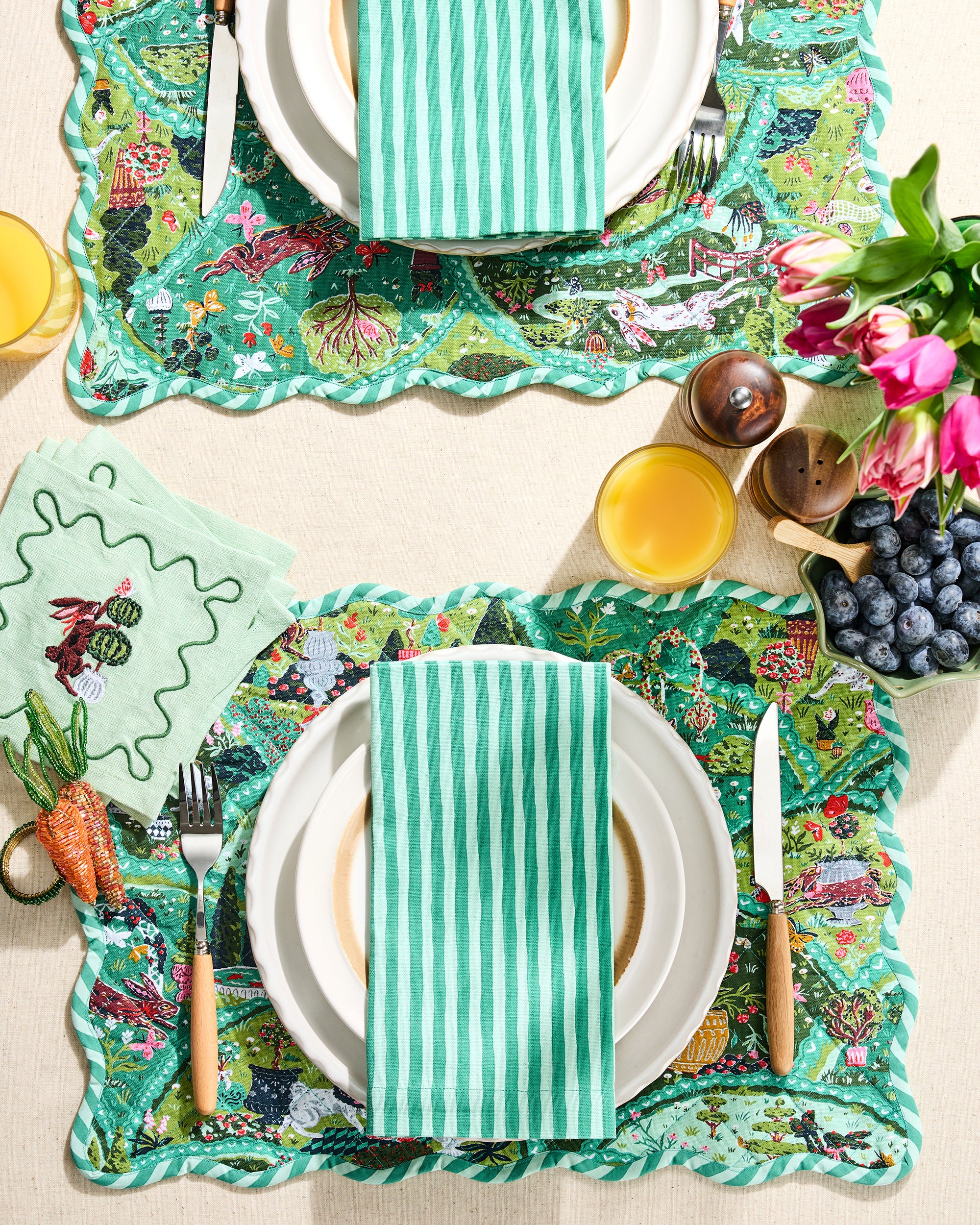 Painted Stripe - Print Napkins Set of 4 - Sage - Image 2