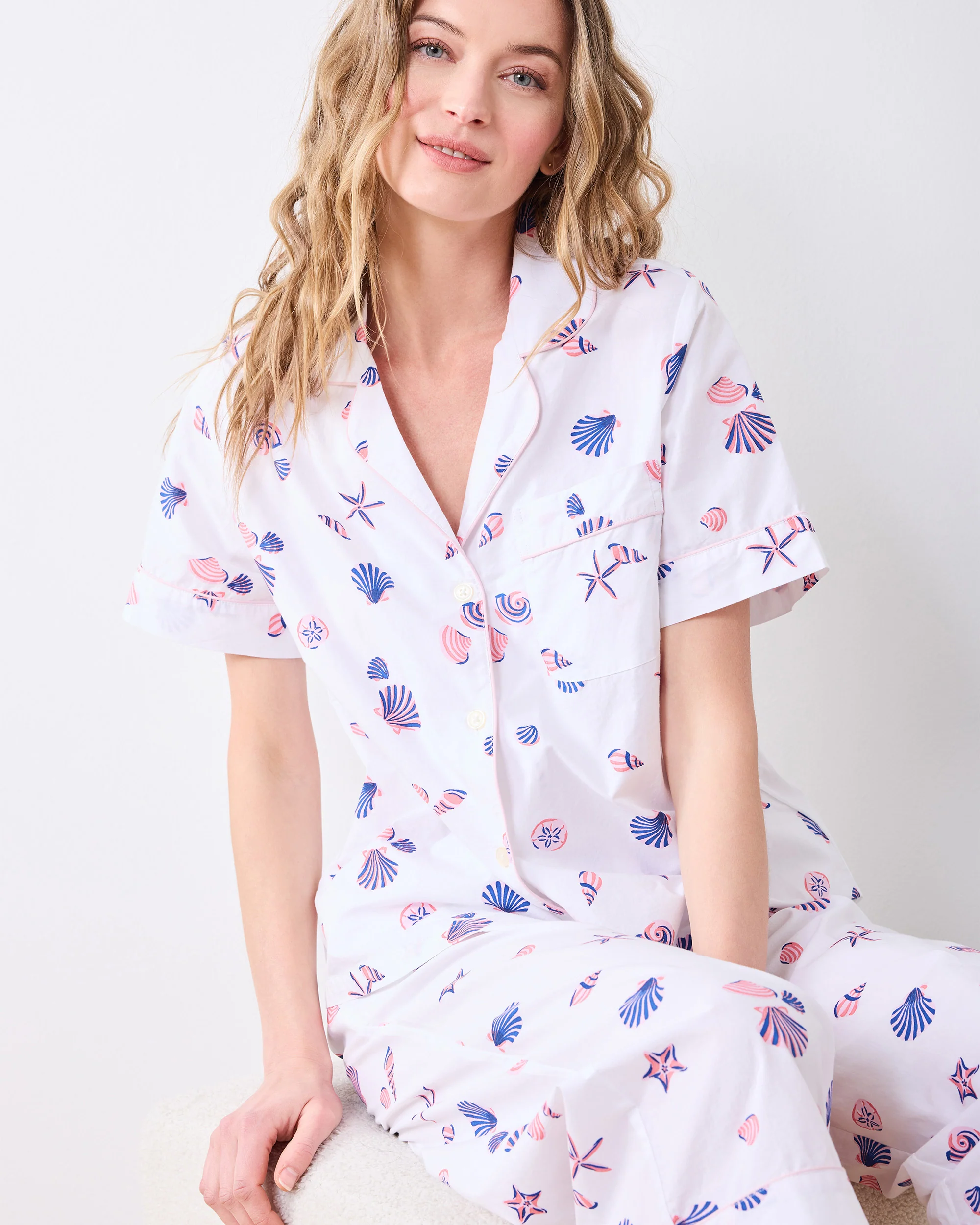 Scattered Shells - Short Sleeve & Cropped Pant Set - Pink Cloud - Image 5