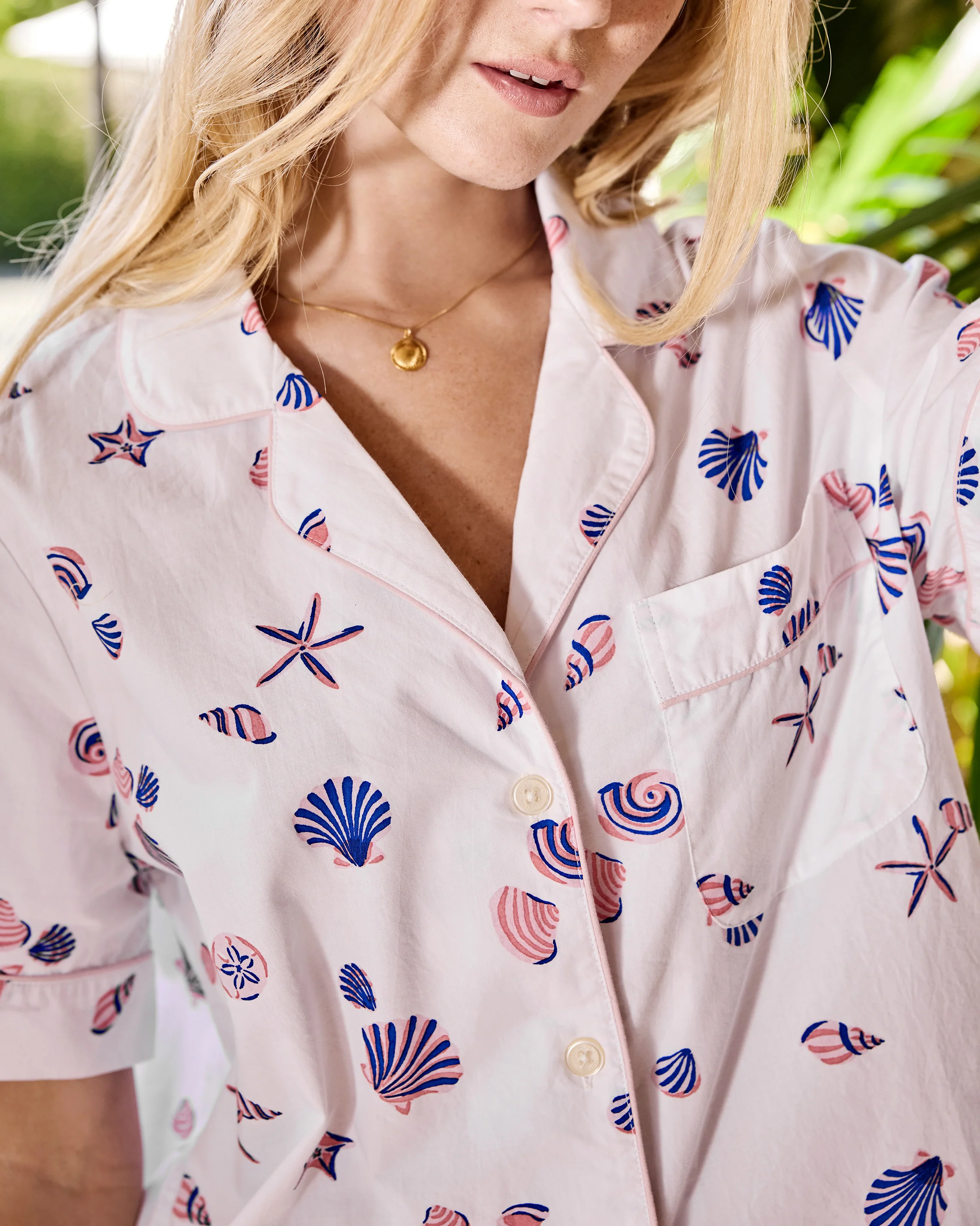 Scattered Shells - Short Sleeve & Cropped Pant Set - Pink Cloud - Image 6