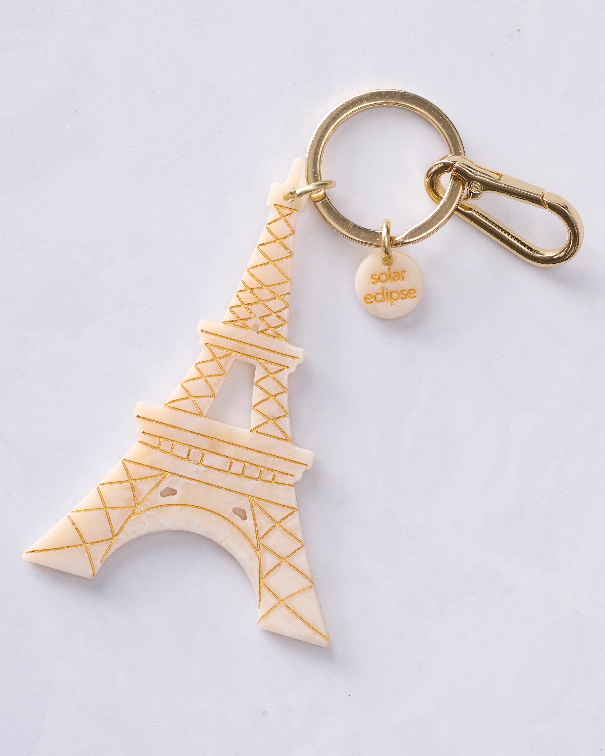 Solar Eclipse - Hand Painted Eiffel Tower Bag Charm + Keychain - Ivory - Image 2