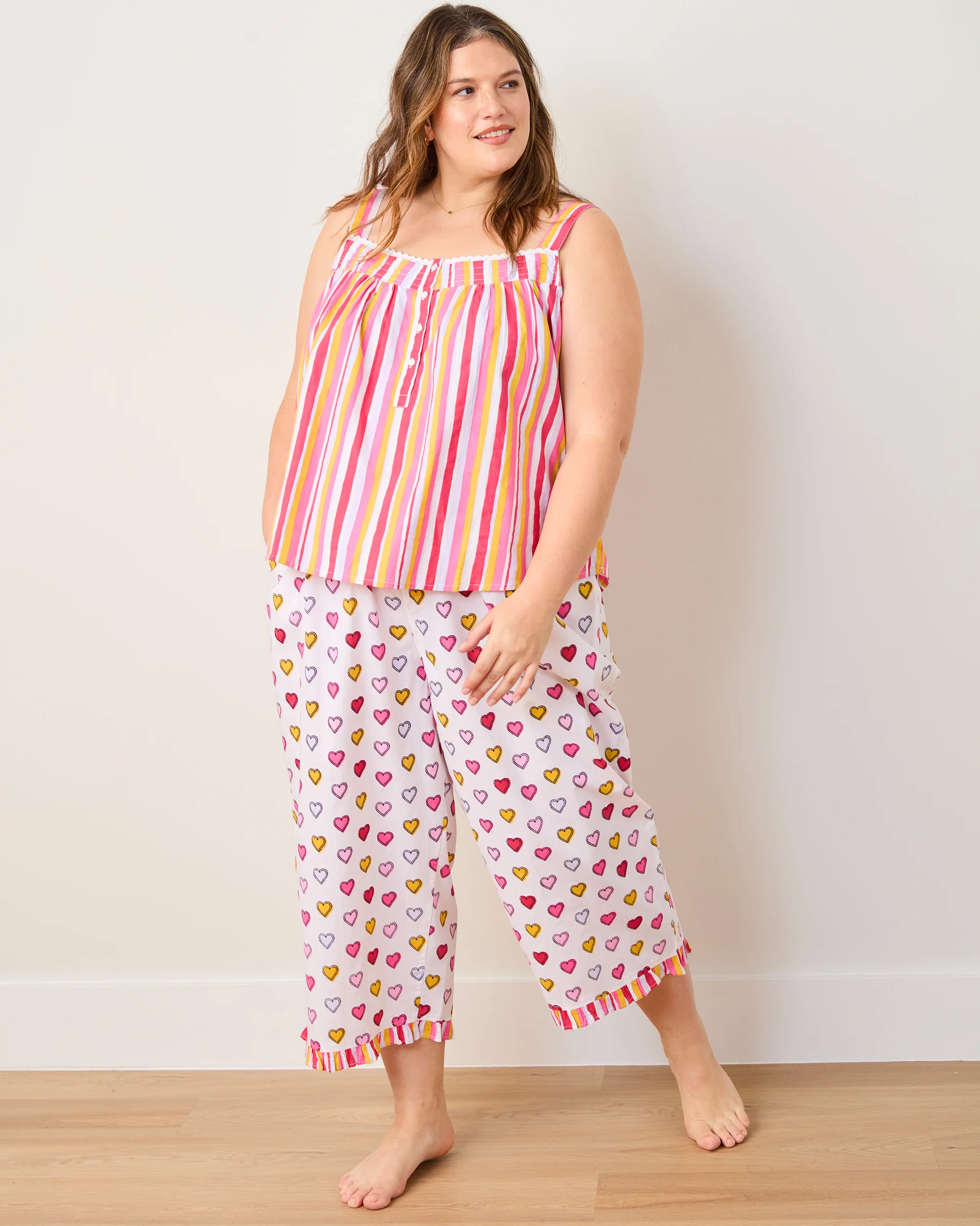 Candy Hearts Stripe - Back To Bed Cropped Pant Set - Candy Cloud - Image 3