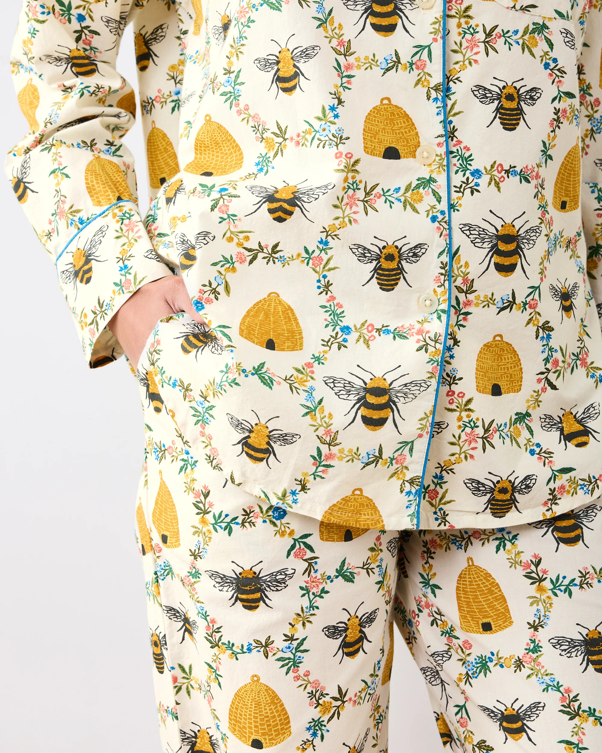 Sweet Bee - Petite Long PJ Set - Cream - Image 4