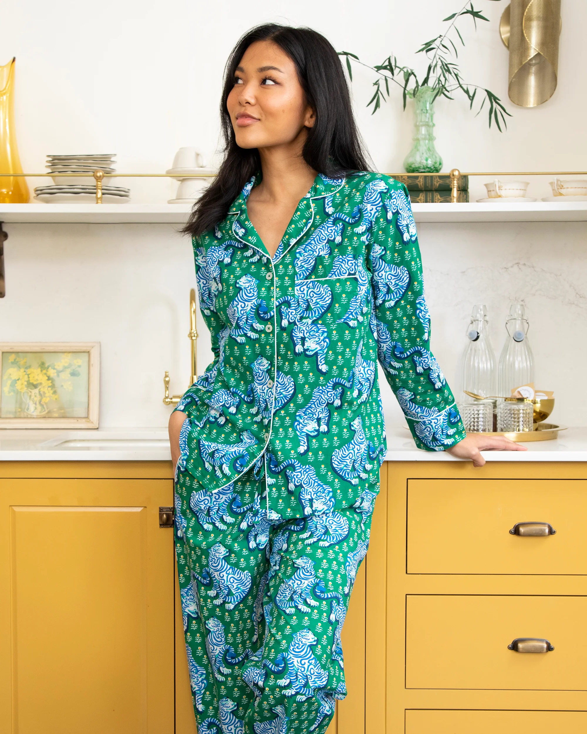 Tiger Queen - Long PJ Set - Jade - Image 4
