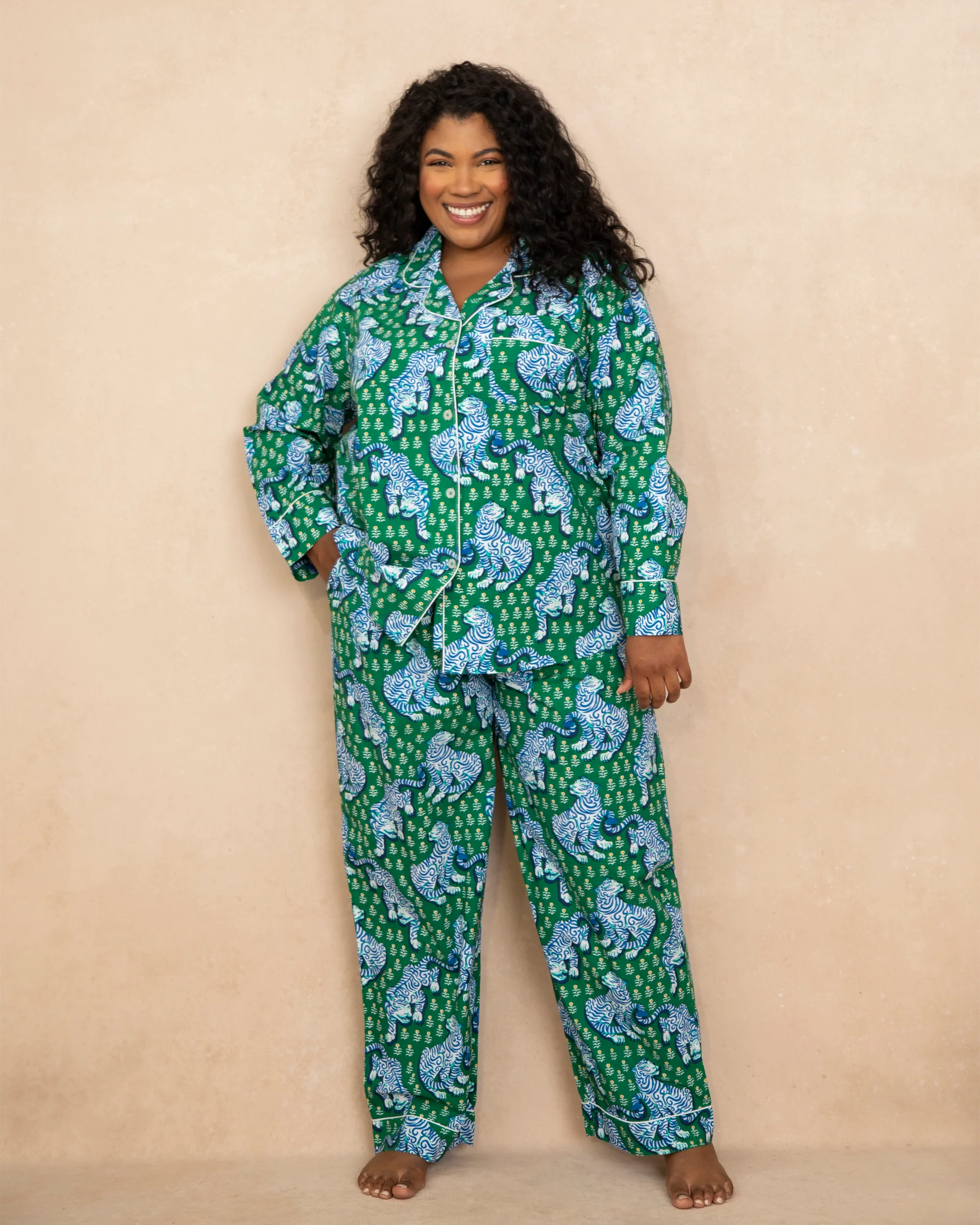 Tiger Queen - Long PJ Set - Jade - Image 5