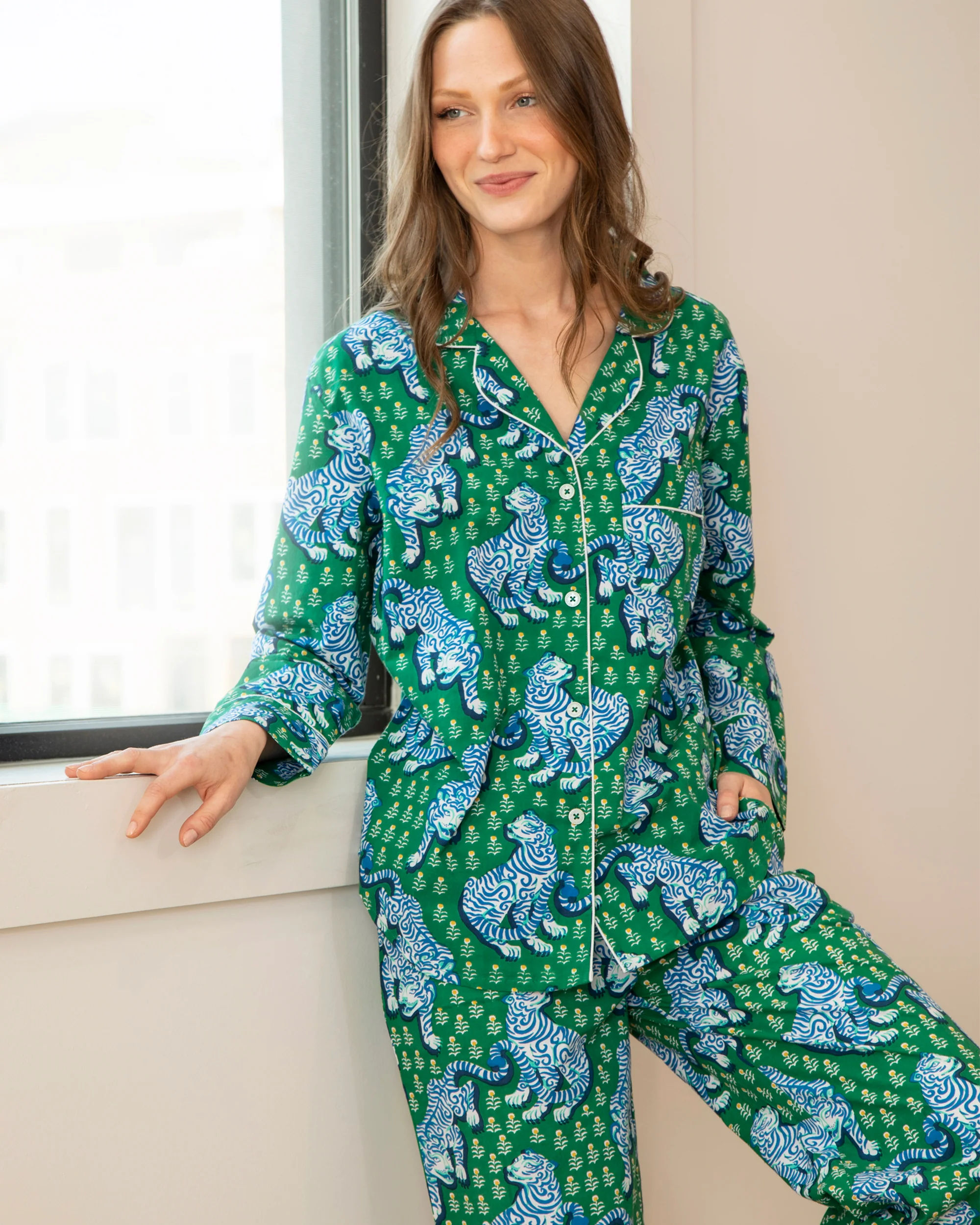 Tiger Queen - Long PJ Set - Jade - Image 7
