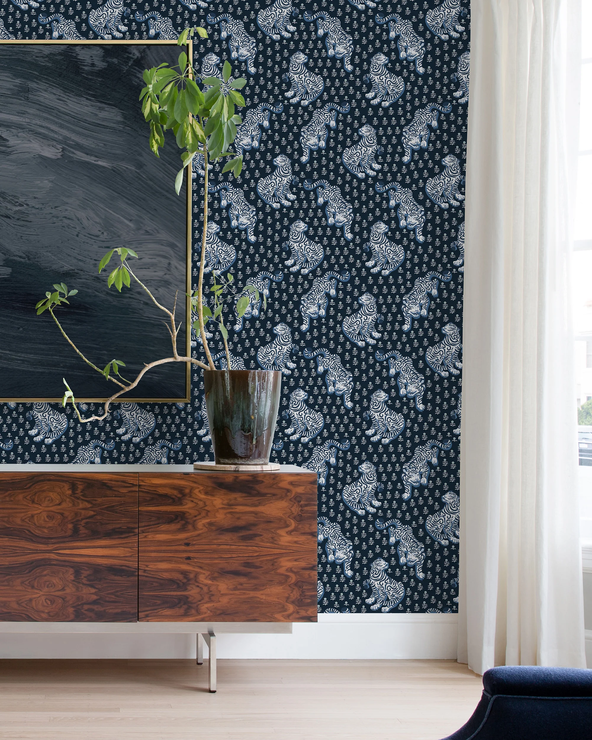 Tiger Queen - Peel & Stick Wallpaper - Navy - Image 3