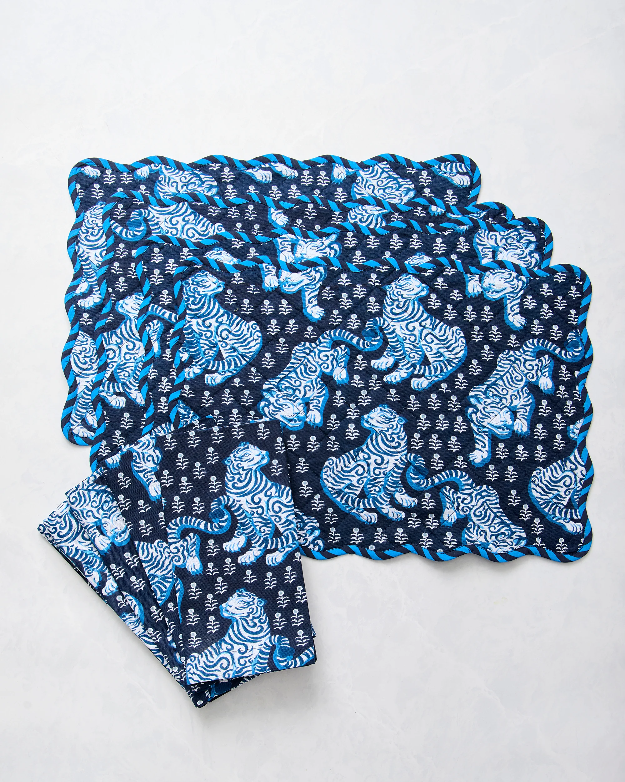 Tiger Queen - Set of 4 Placemats & Napkins Bundle - Navy