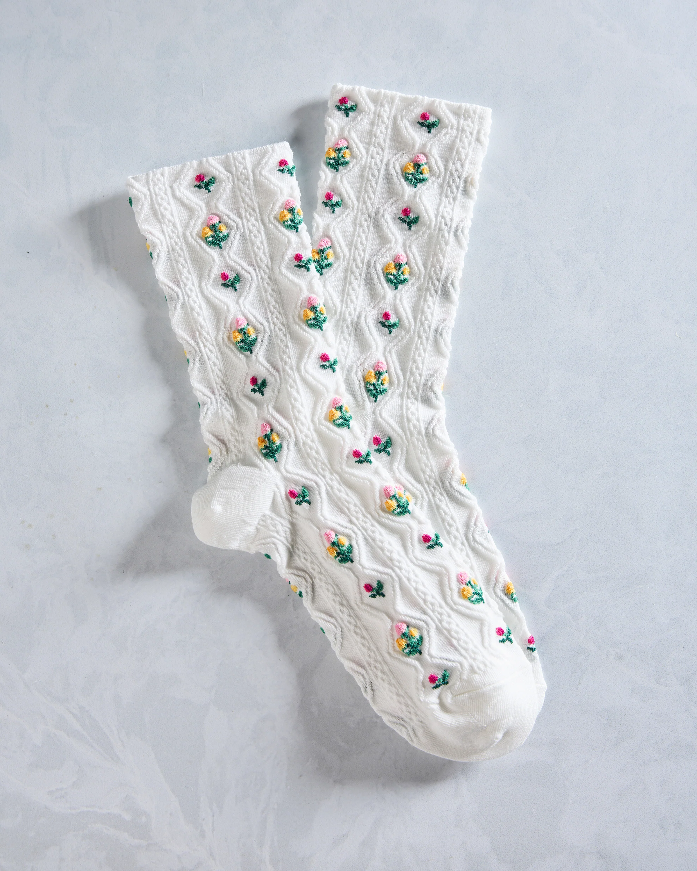 White - Romantic Floral Casual Socks - Tiepology